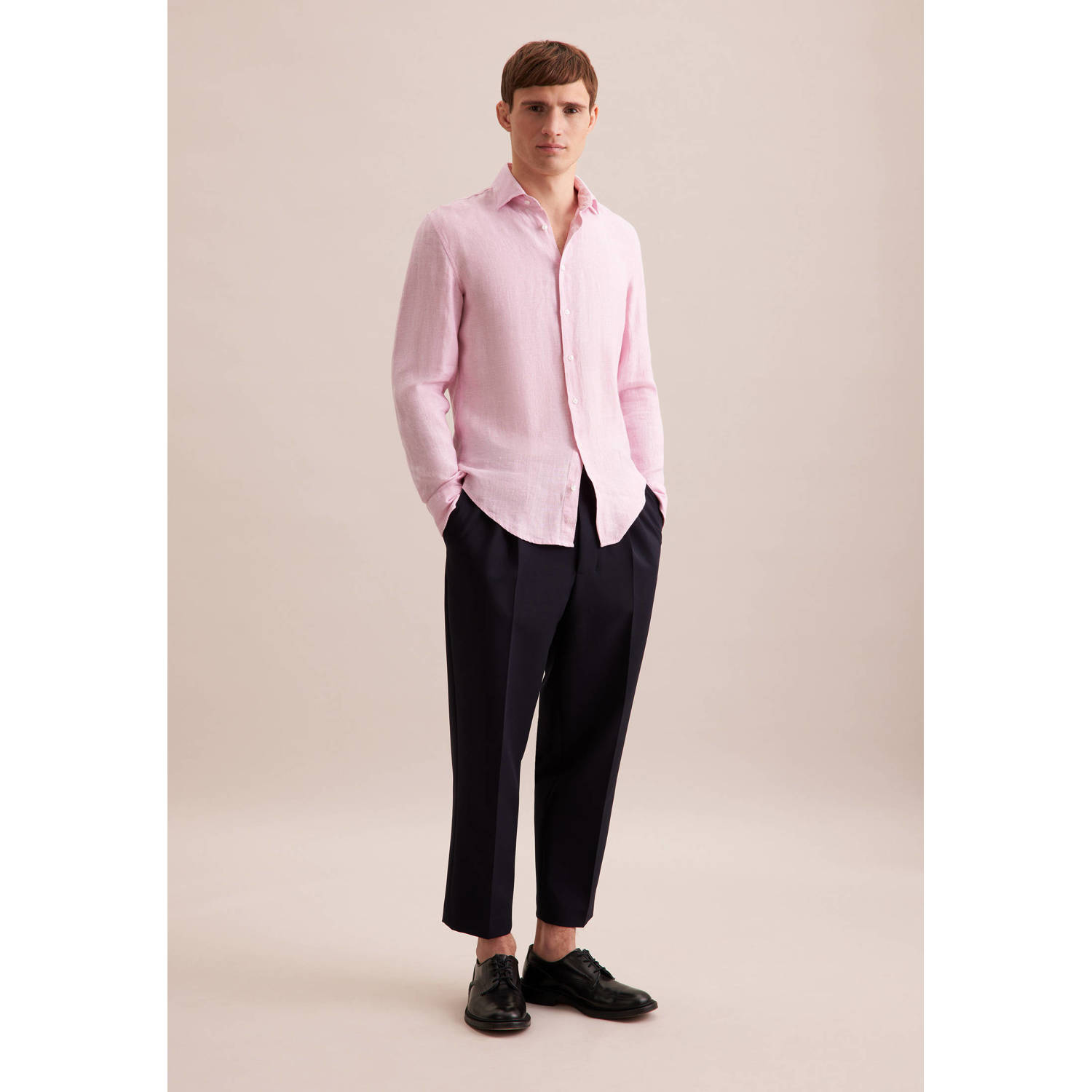 Seidensticker linnen casual overhemd roze