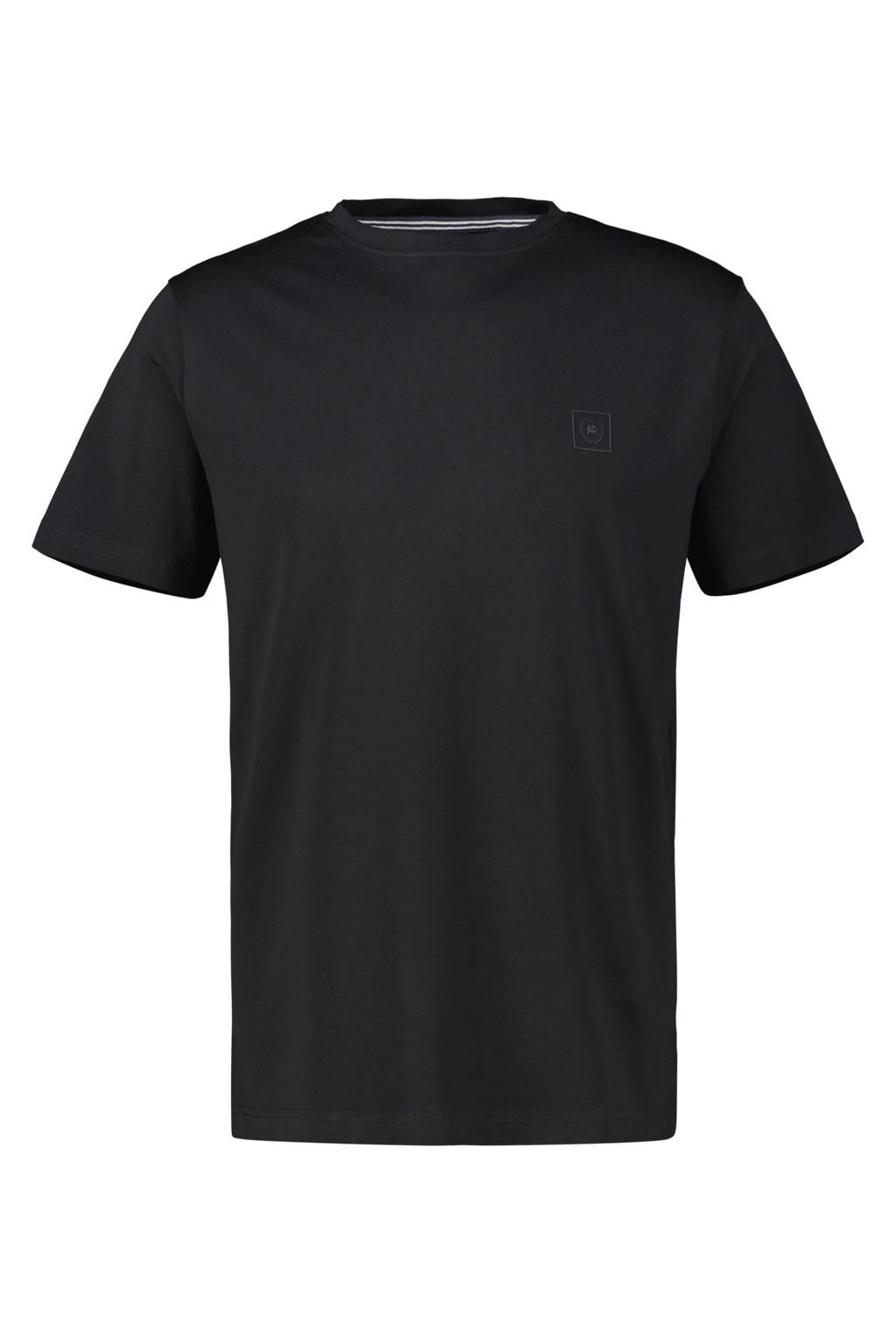 Zwarte heren LERROS regular T-shirt van katoen met effen, korte mouwen en ronde hals