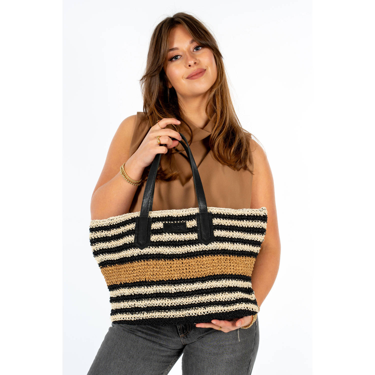 Chabo Bags shopper Raffia Capri zwart