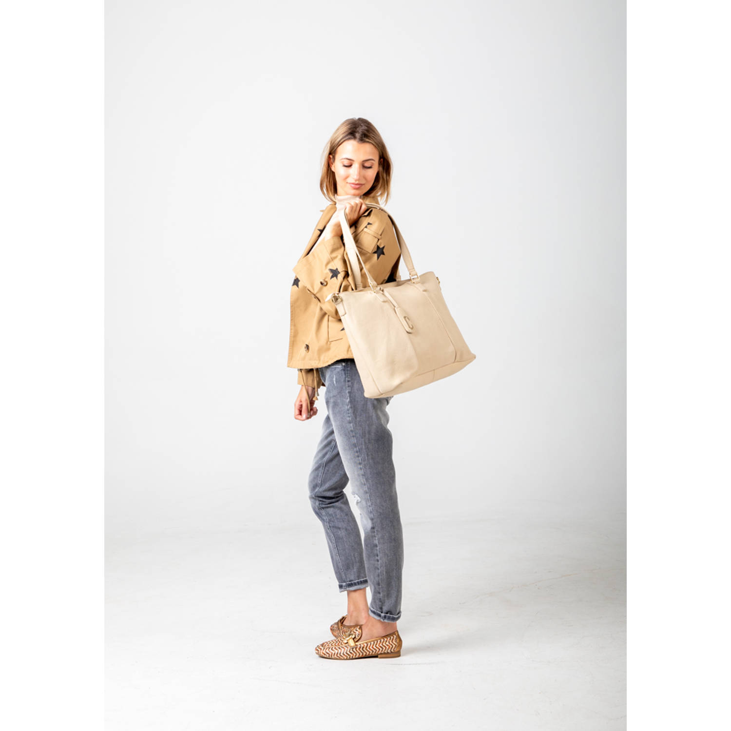 Chabo Bags leren shopper Business Bag ecru