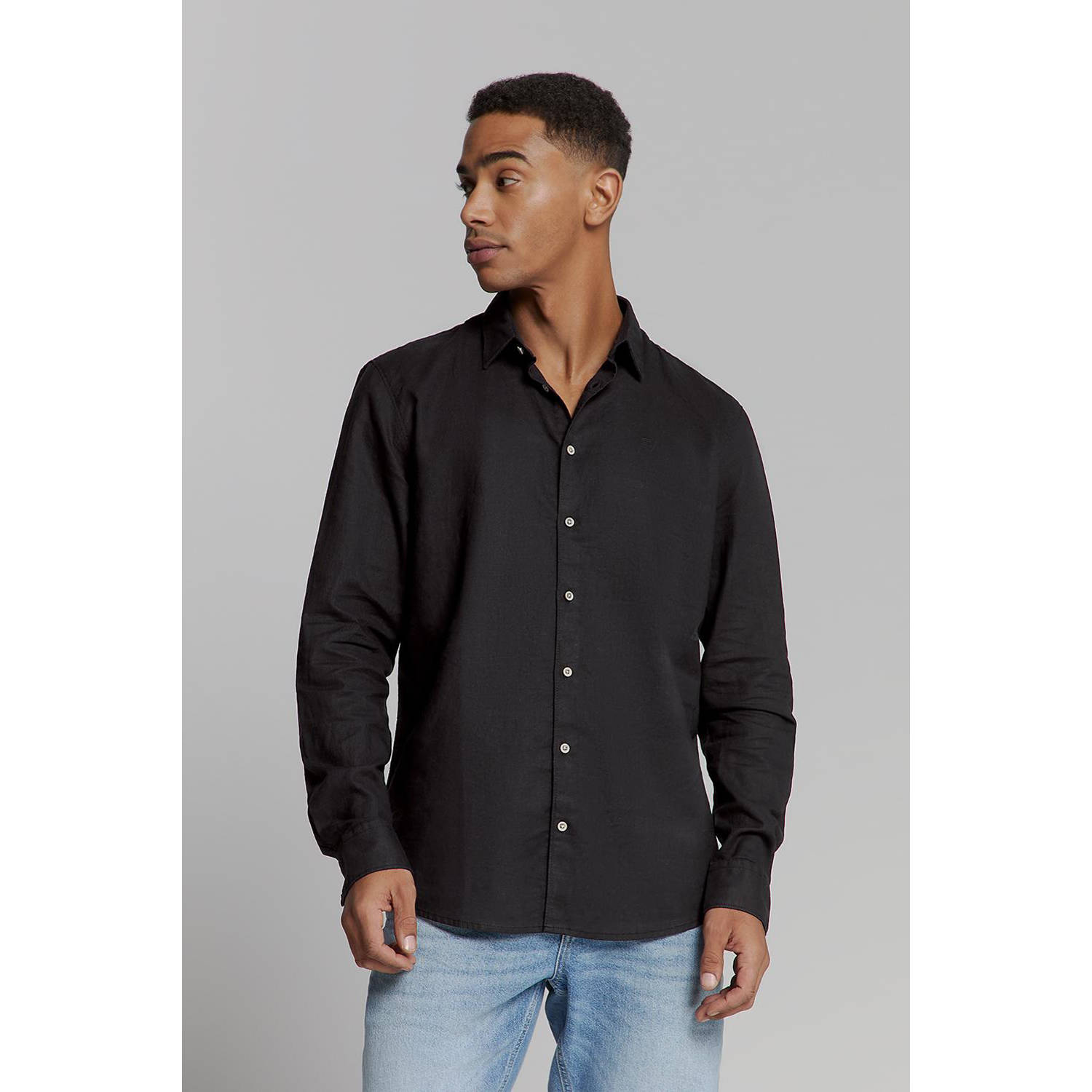 No Excess linnen casual overhemd zwart