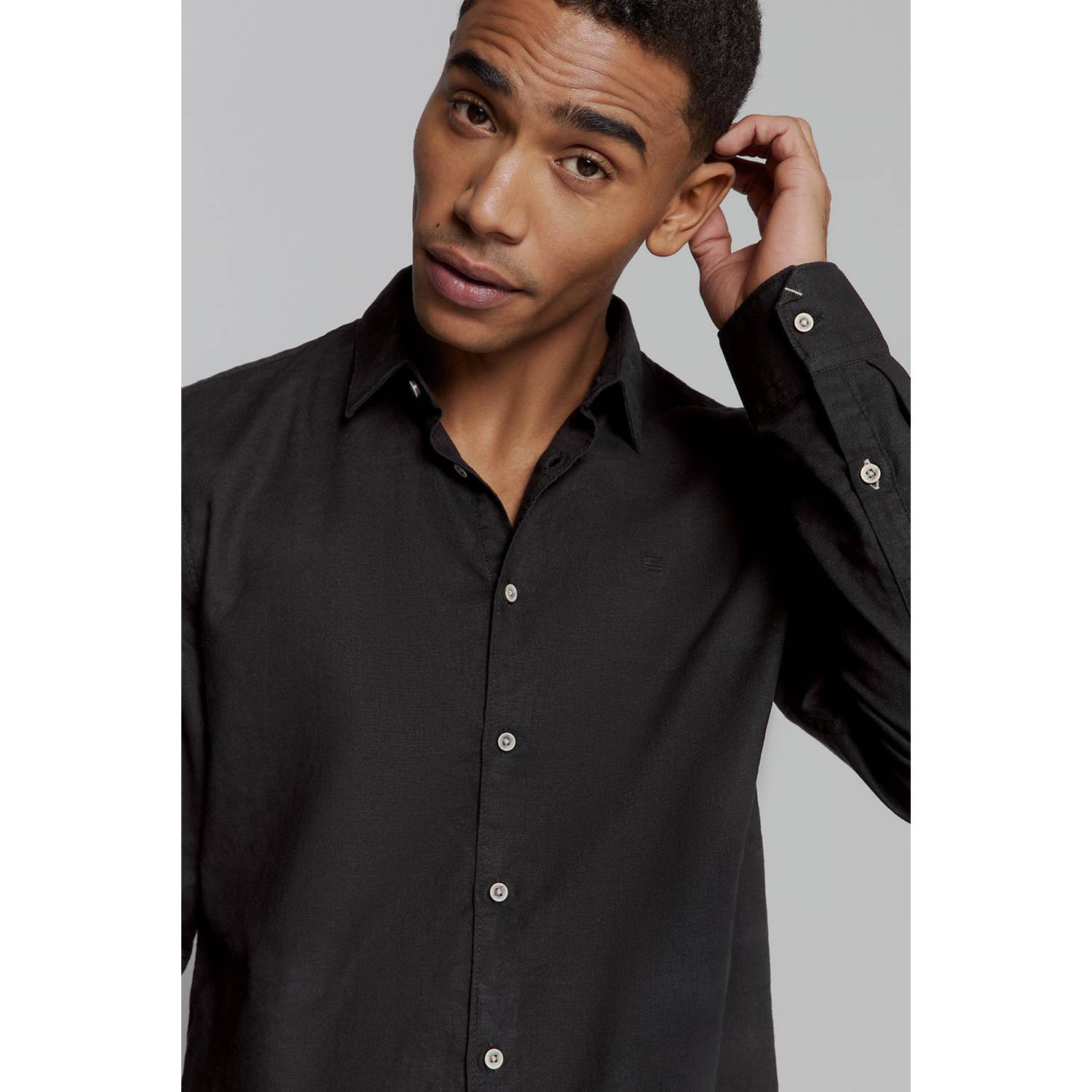 No Excess linnen casual overhemd zwart