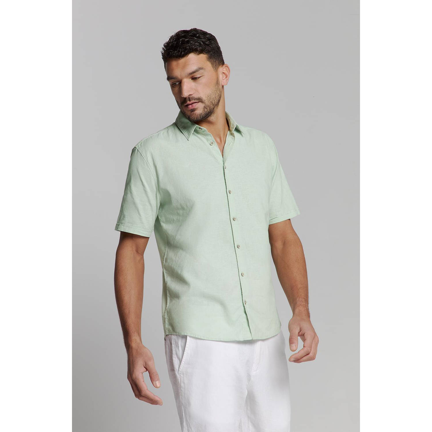 No Excess linnen casual overhemd mintgroen