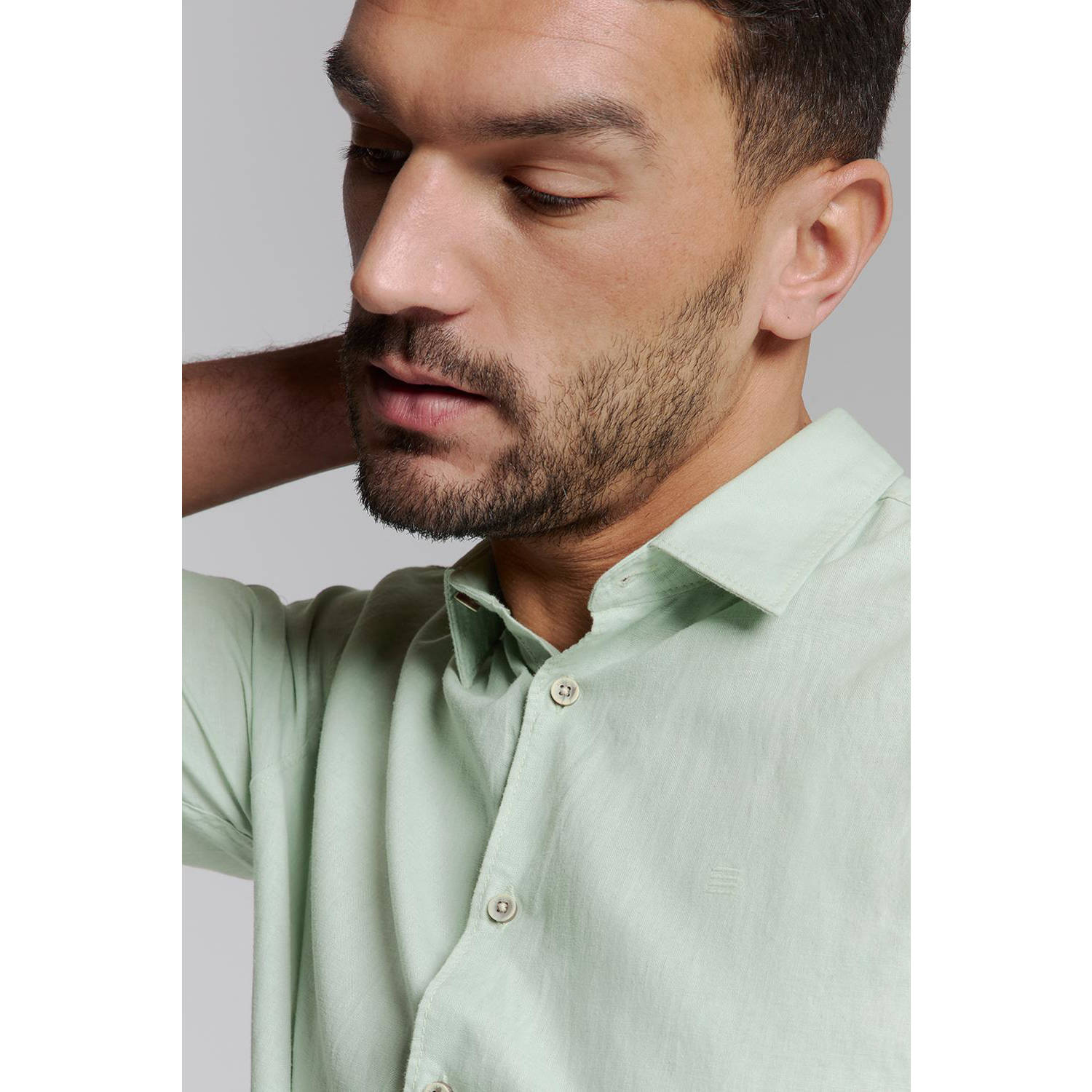 No Excess linnen casual overhemd mintgroen