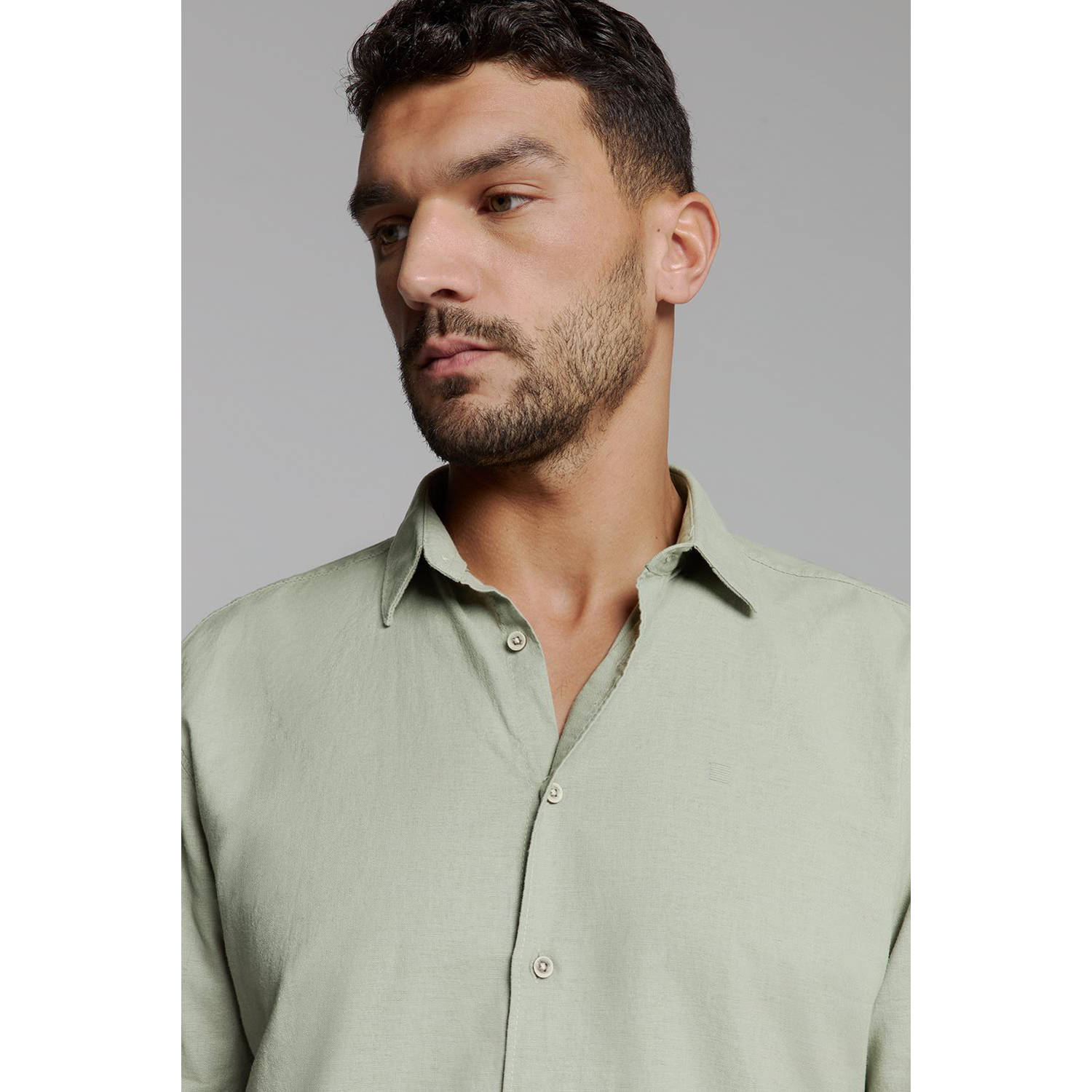 No Excess linnen casual overhemd lichtgroen