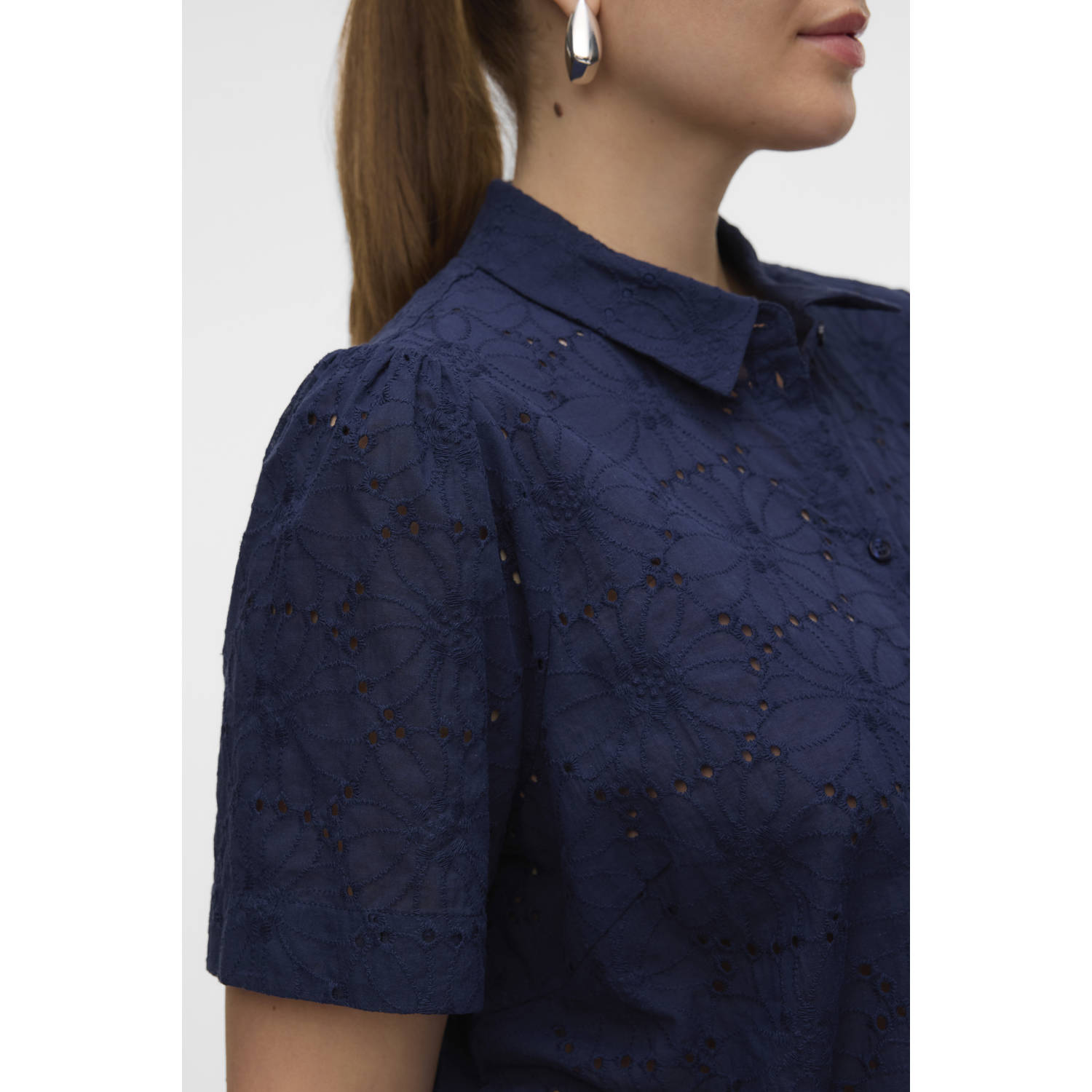 VERO MODA CURVE blouse donkerblauw broderie