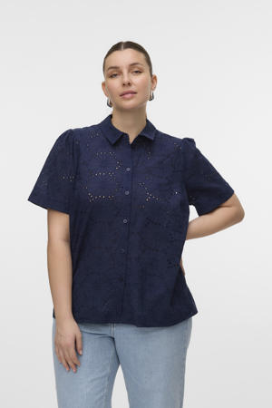 blouse donkerblauw broderie