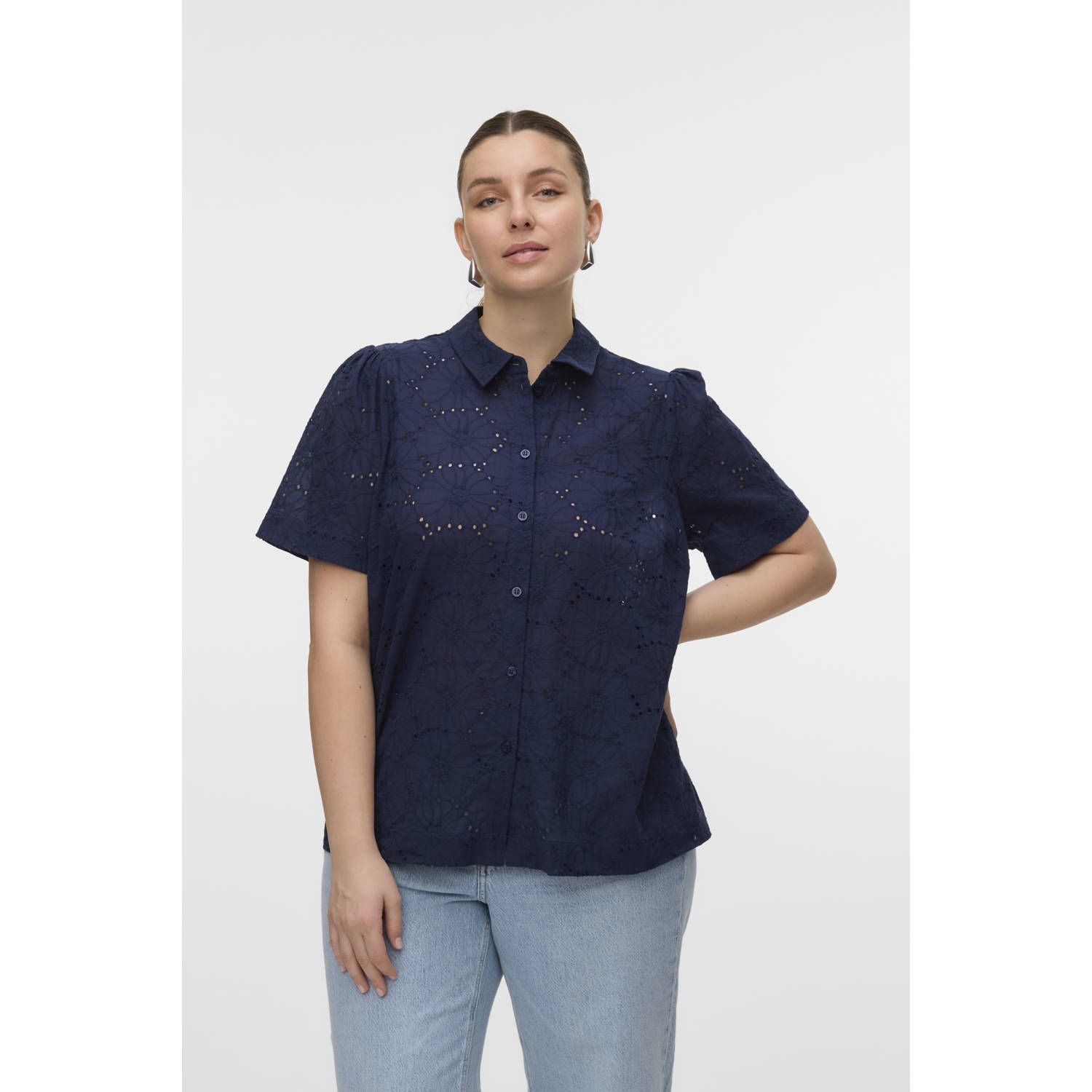 VERO MODA CURVE blouse donkerblauw broderie