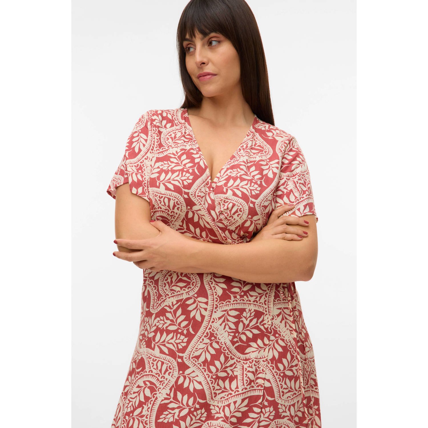 VERO MODA CURVE wikkel- overslagjurk roodbruin