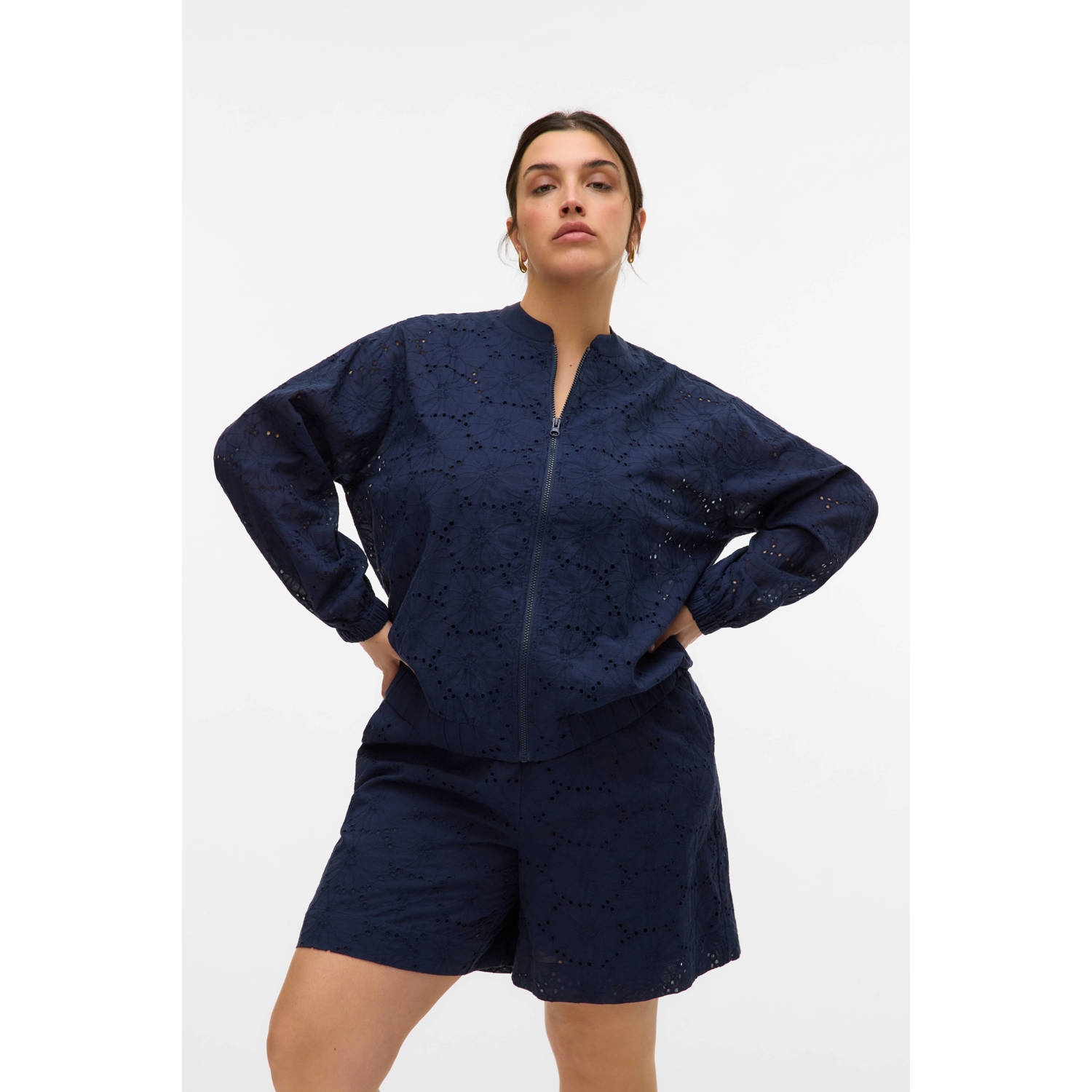 VERO MODA CURVE bomberjack broderie donkerblauw