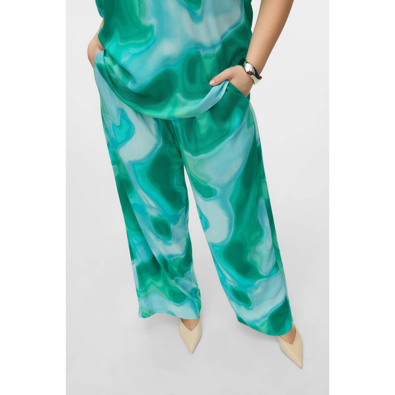 VERO MODA CURVE wide leg high waist broek blauw