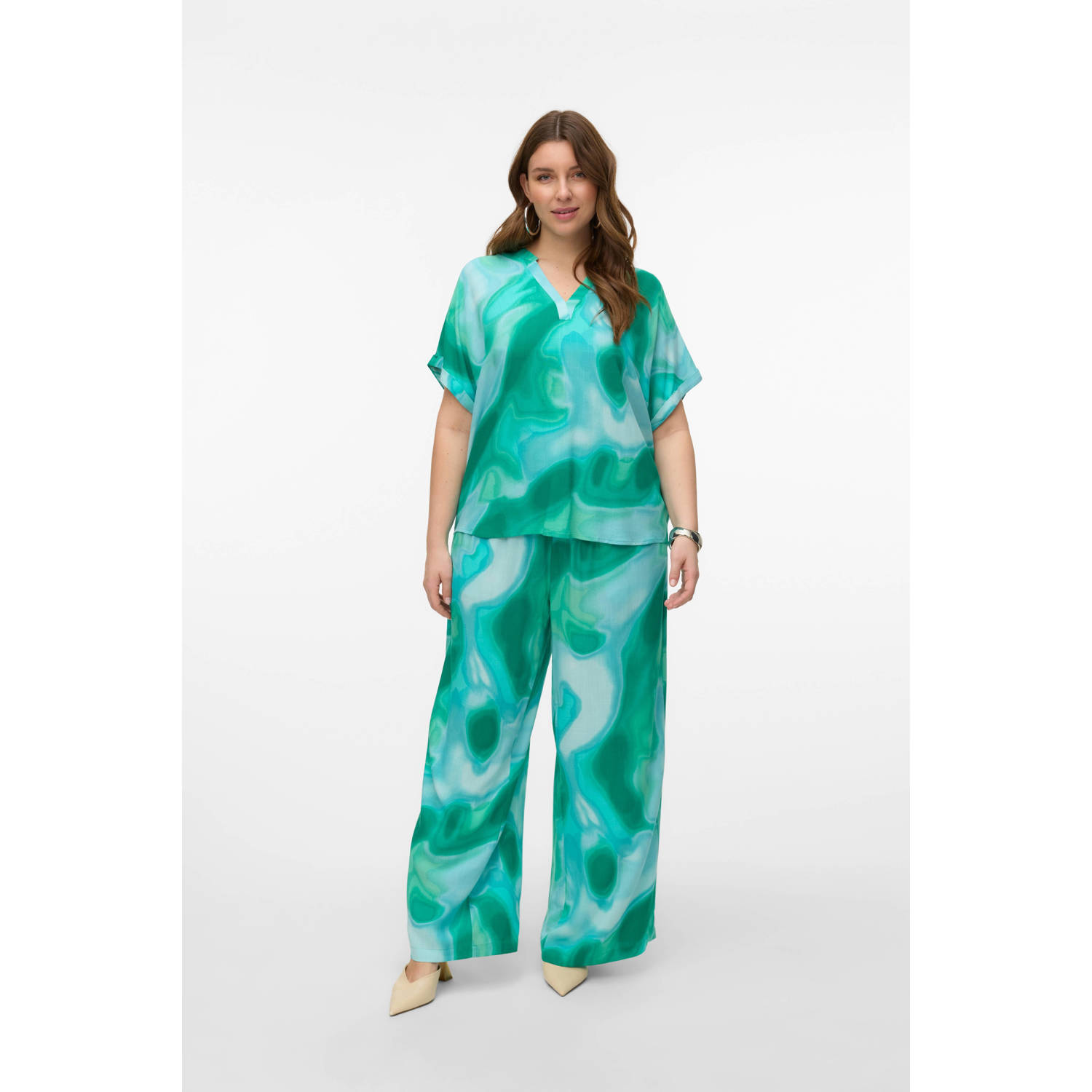 VERO MODA CURVE wide leg high waist broek blauw