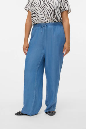 wide leg regular waist broek medium blue denim