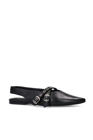   leren slingback loafers zwart