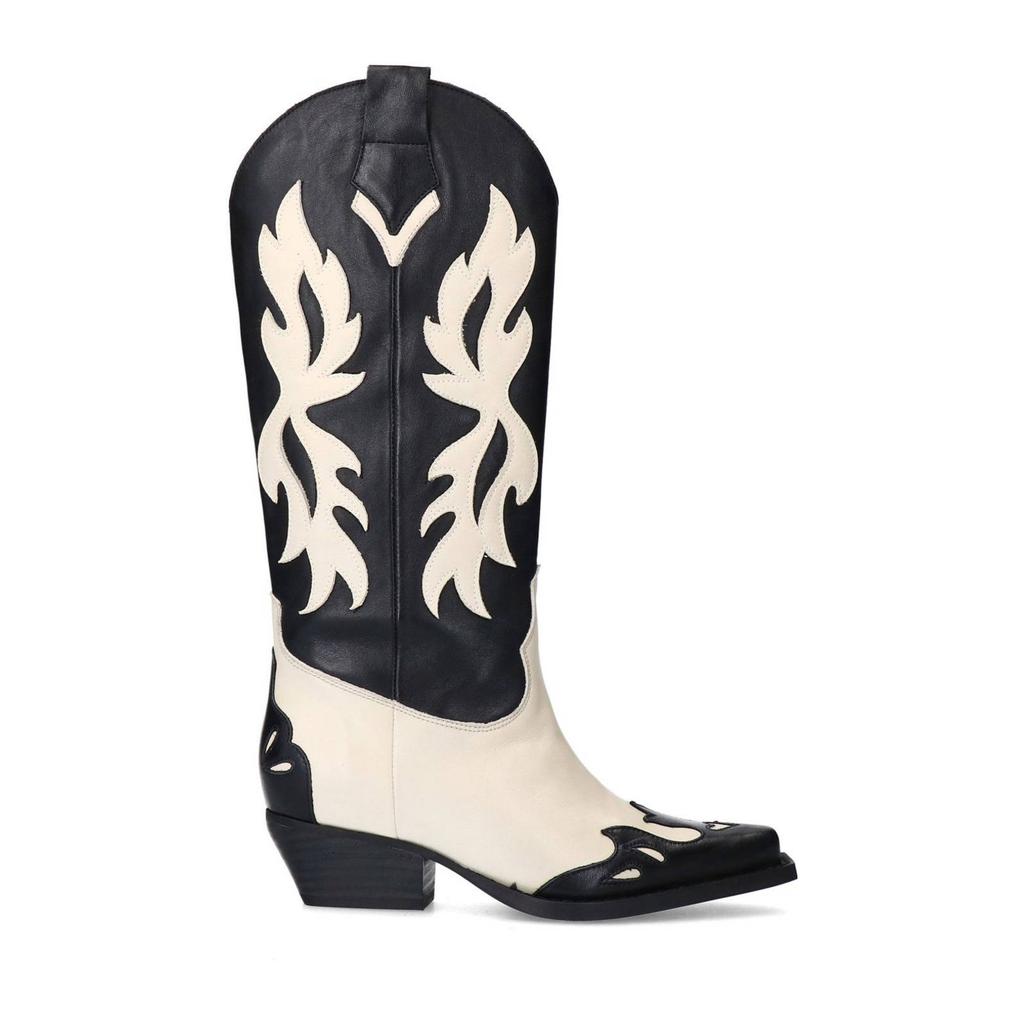 Zwart en witte dames Sacha leren cowboylaarzen