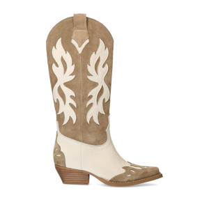 suède cowboylaarzen beige/wit