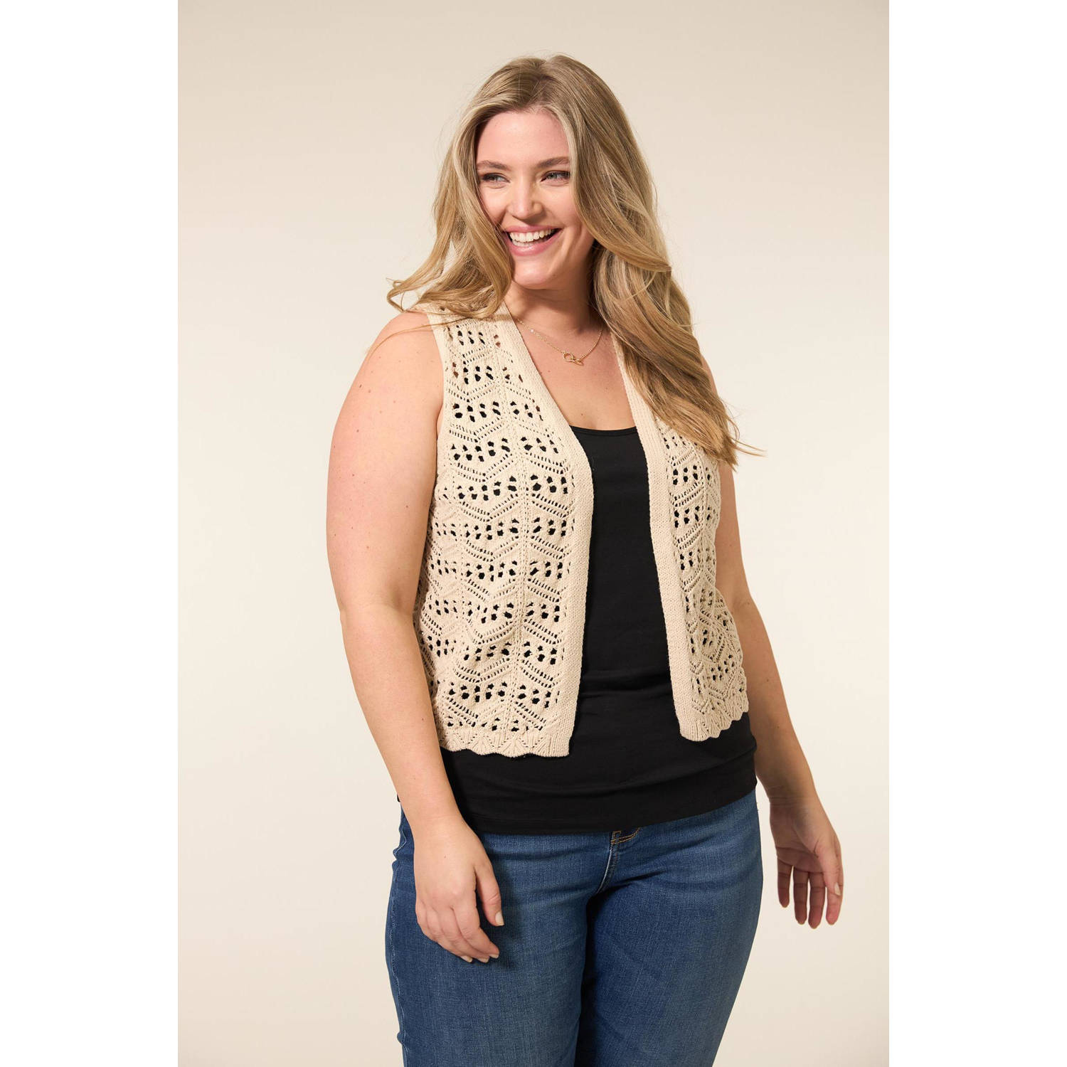 Miss Etam Plus gilet zand crochet