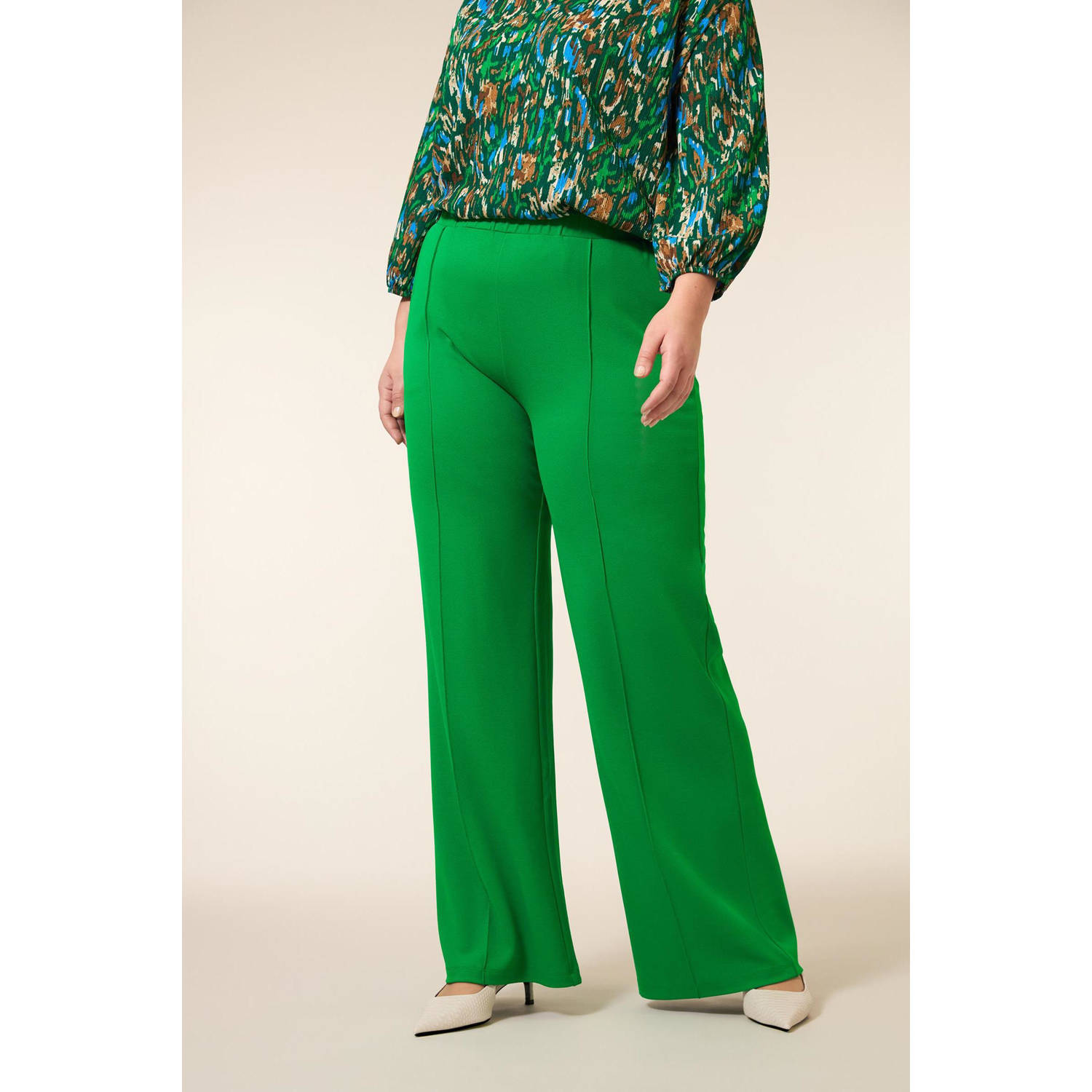 Miss Etam Plus wide leg high waist broek groen
