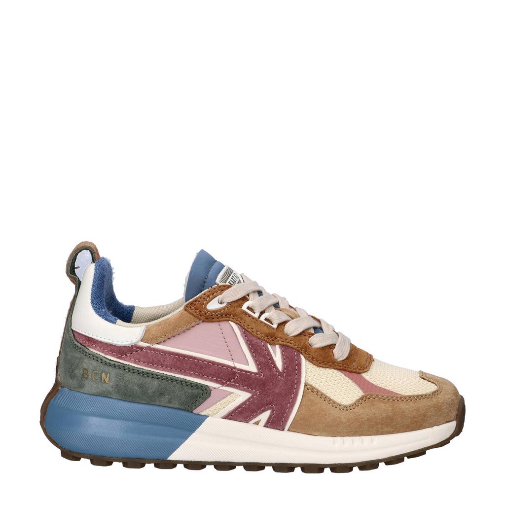 Bruin en multikleurige dames Kaotiko Detroit Multi chunky suède sneakers van imitatieleer met veters