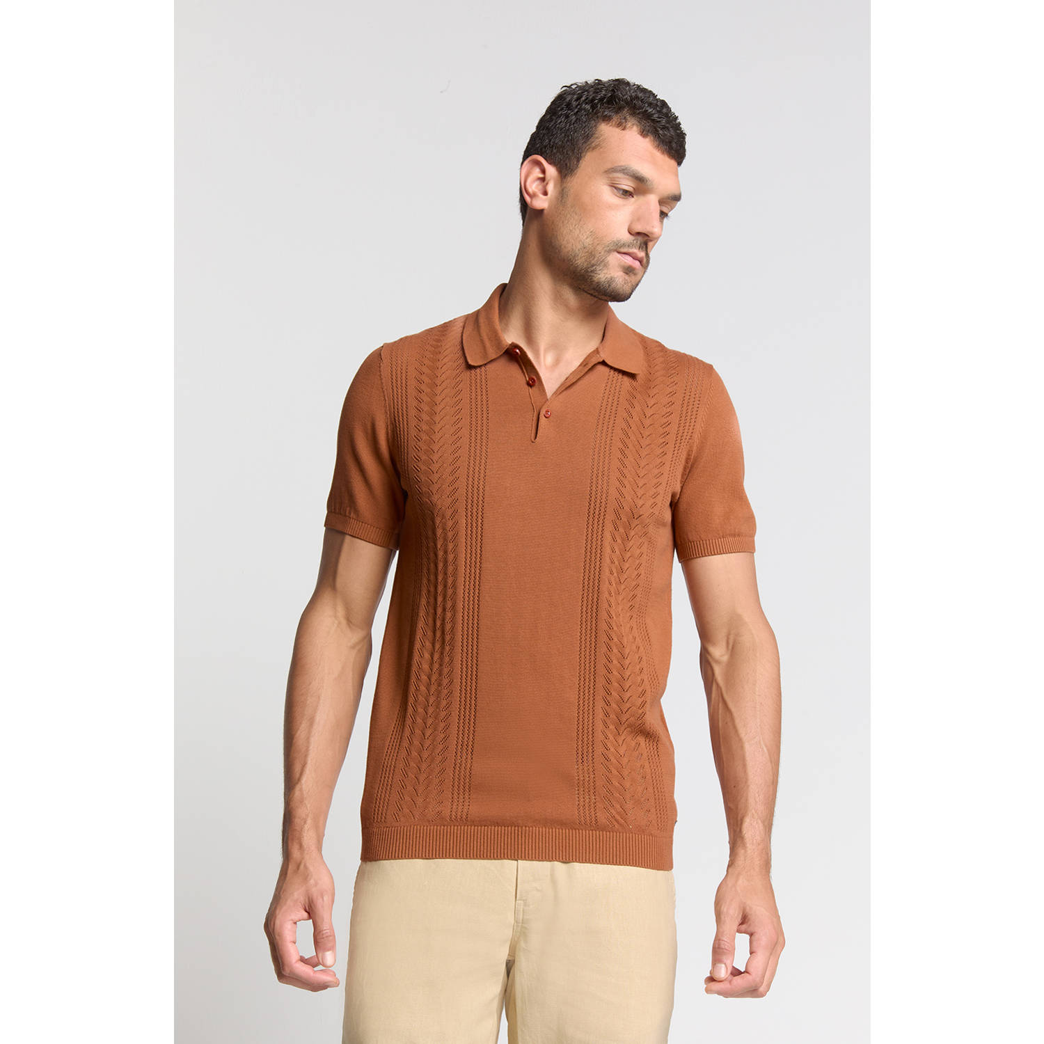 No Excess regular polo met ingebreid patroon brique