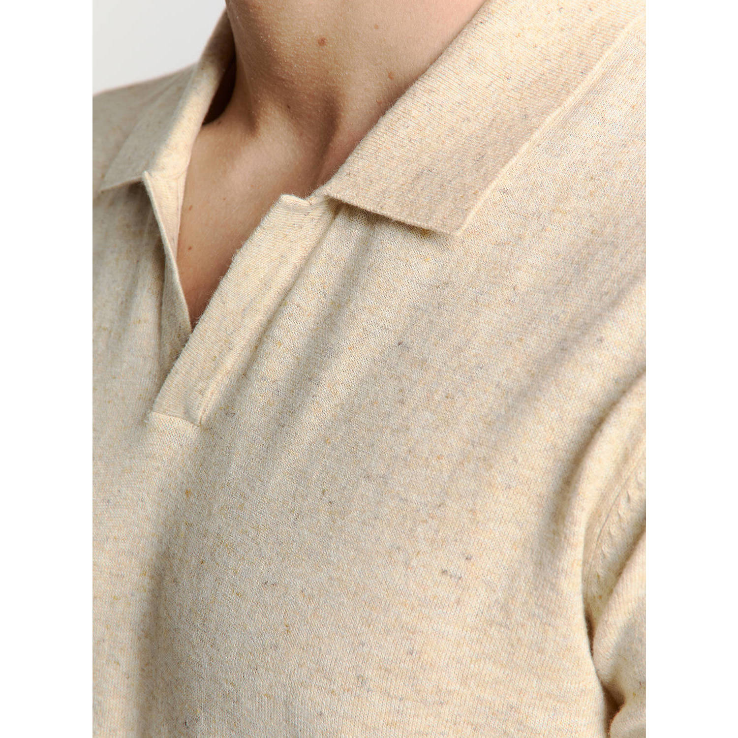 No Excess linnen regular polo fijn gebreid beige