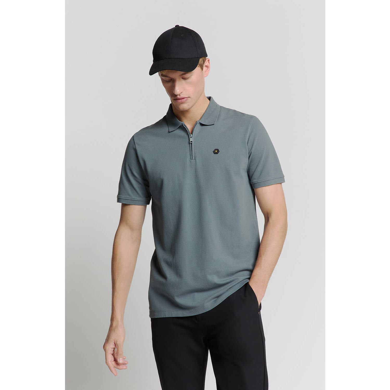 No Excess regular polo grijsblauw