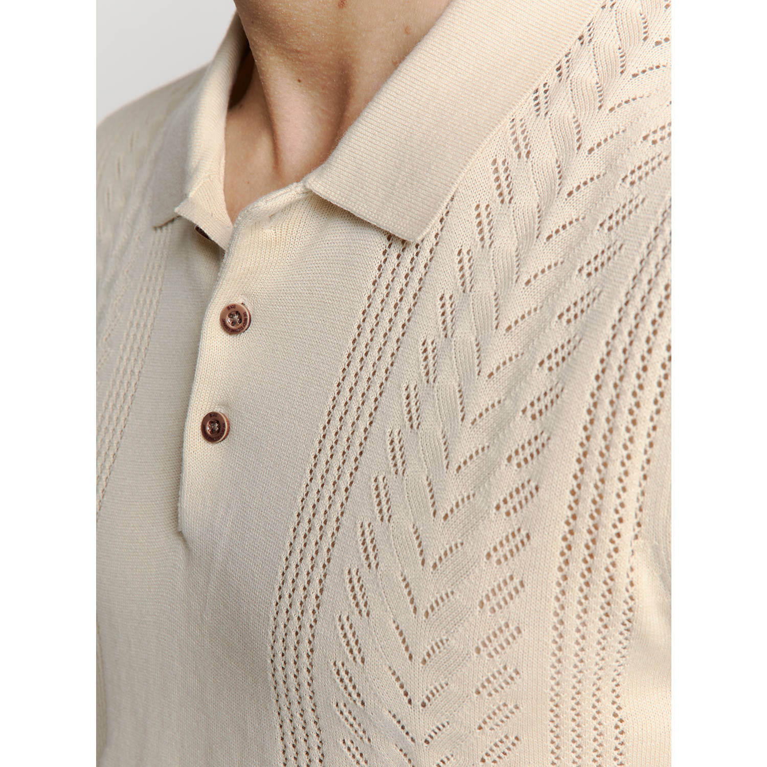 No Excess regular polo met ingebreid patroon beige