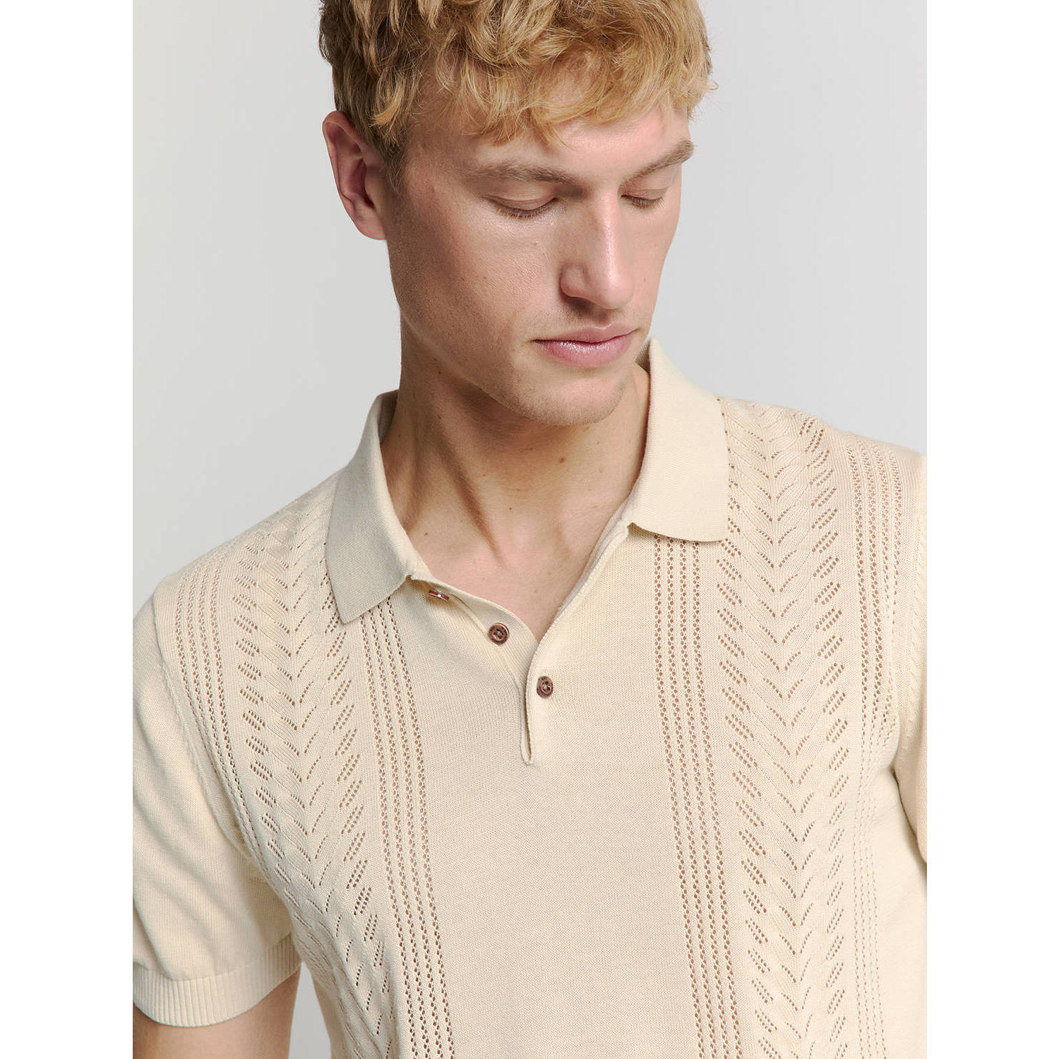 No Excess regular polo met ingebreid patroon beige