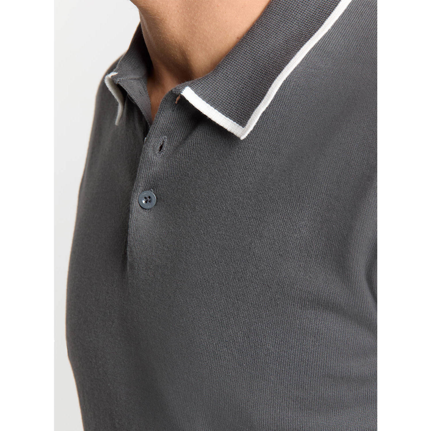 No Excess regular polo fijn gebreid grijs