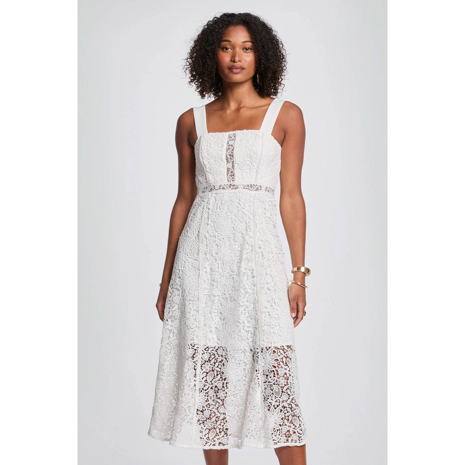 Morgan kanten midi jurk wit