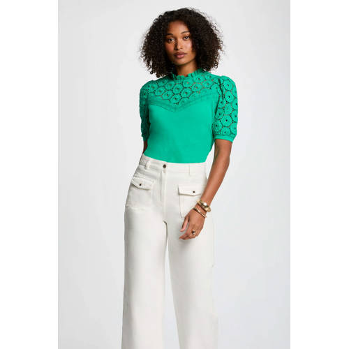 Morgan top broderie turquoise afbeelding