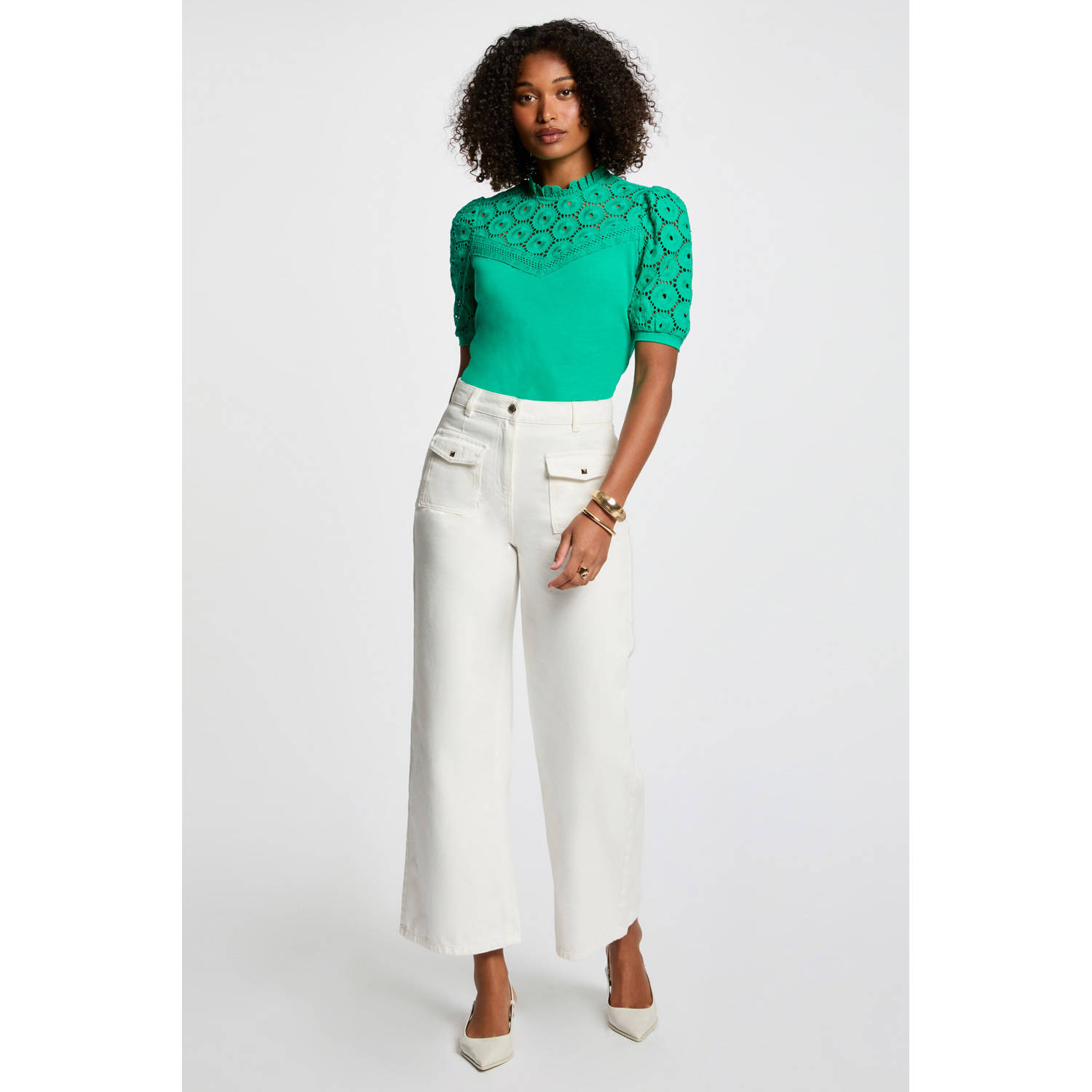 Morgan top broderie turquoise