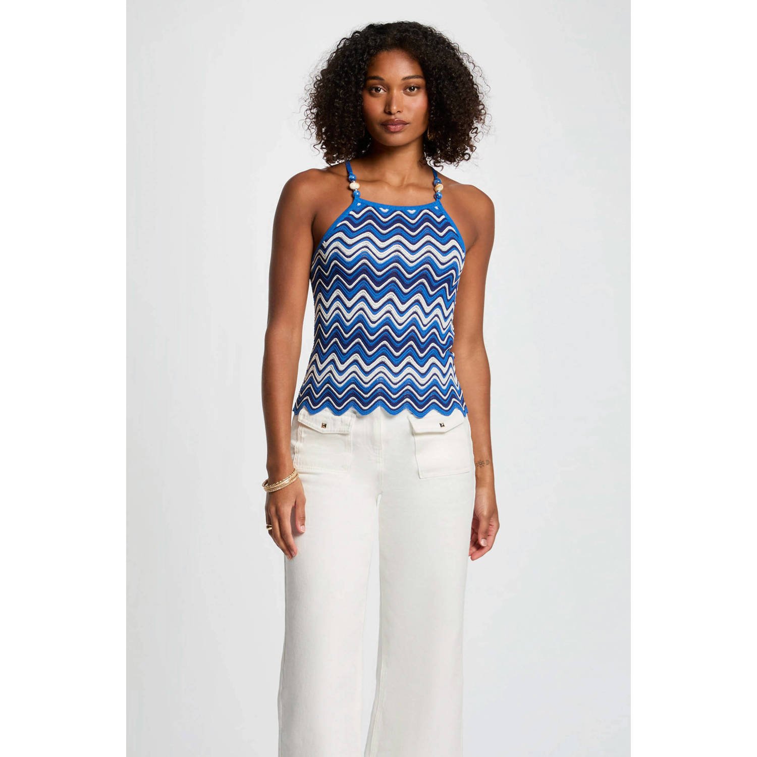Morgan mouwloze top gebreid blauw wit