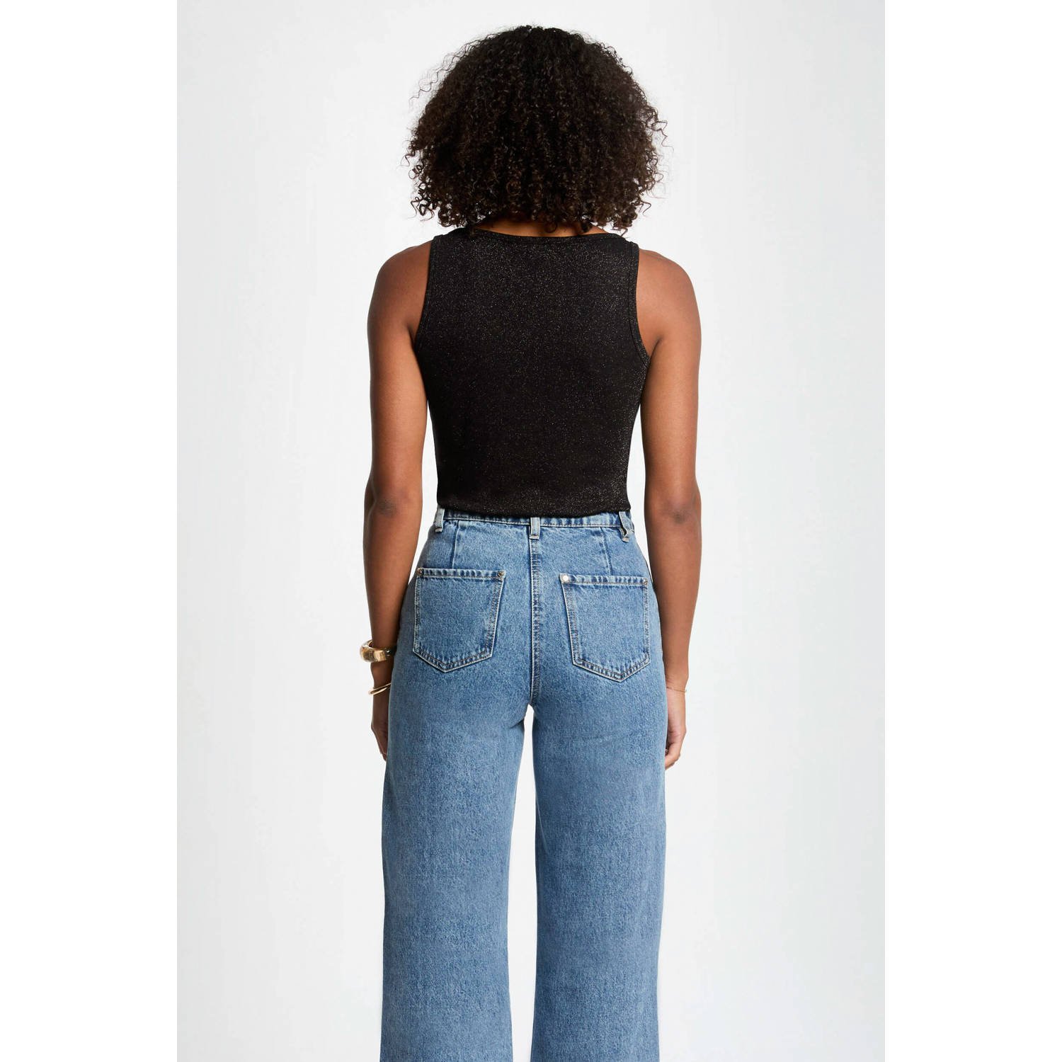 Morgan mouwloze top zwart met glitter