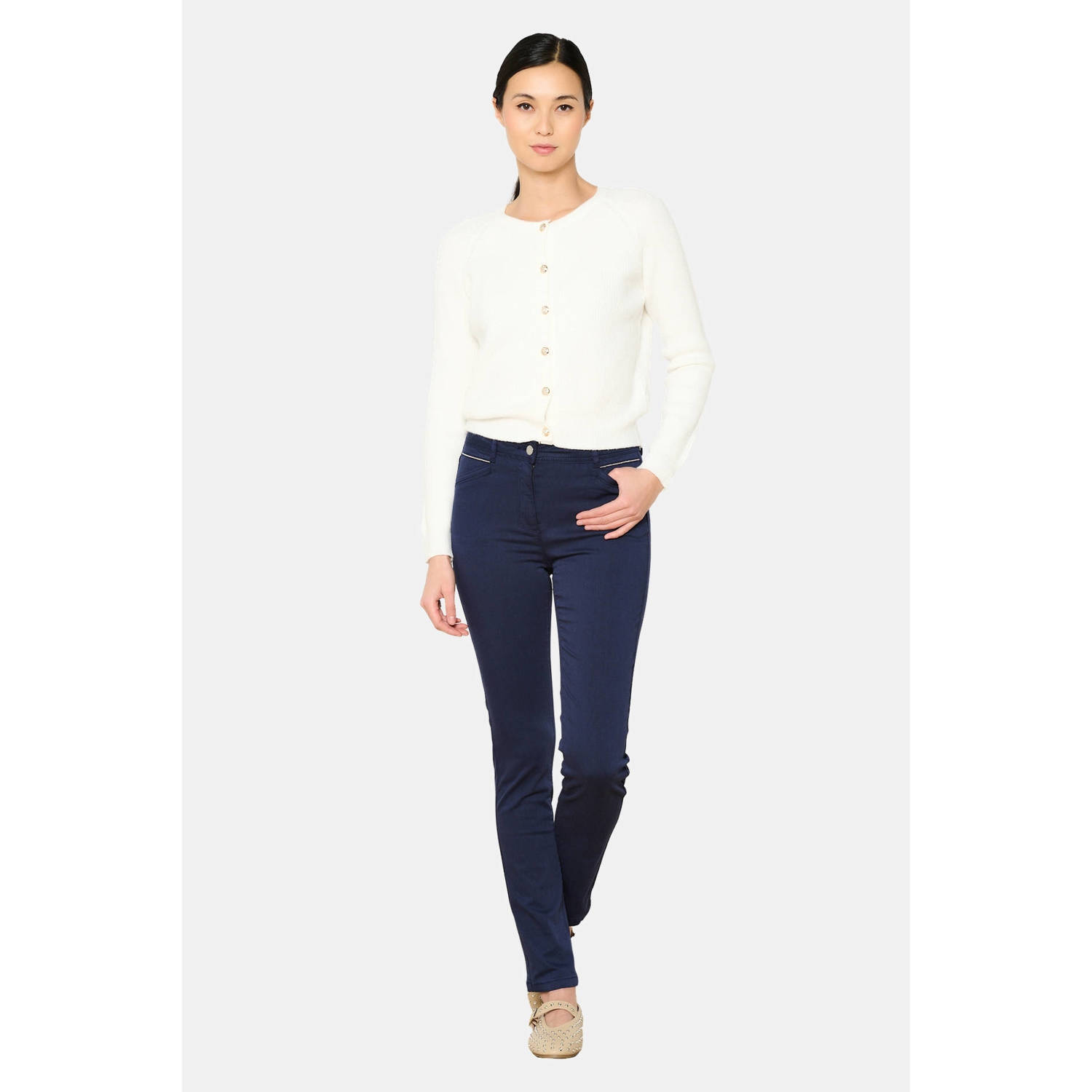 LOLALIZA slim regular waist broek donkerblauw
