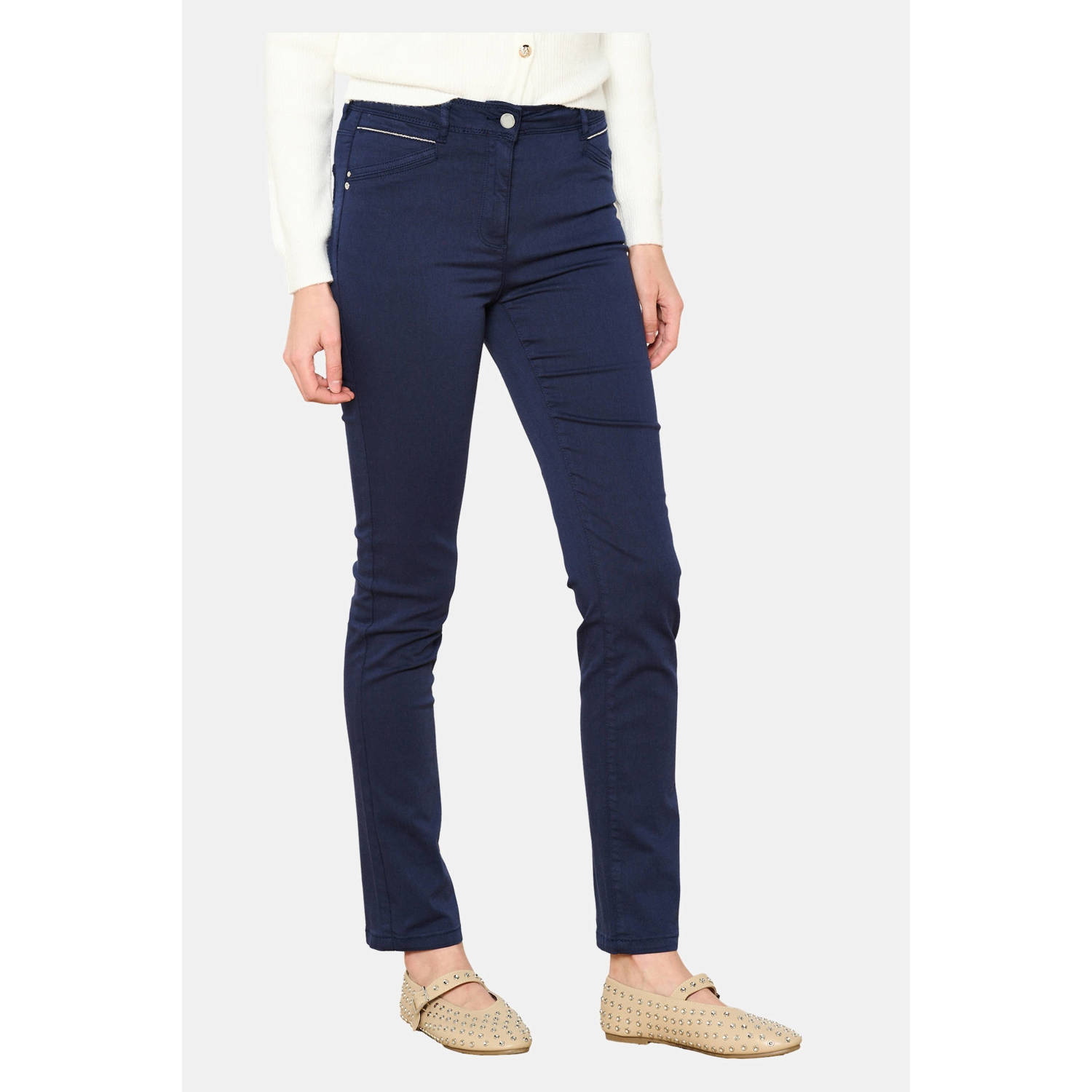 LOLALIZA slim regular waist broek donkerblauw