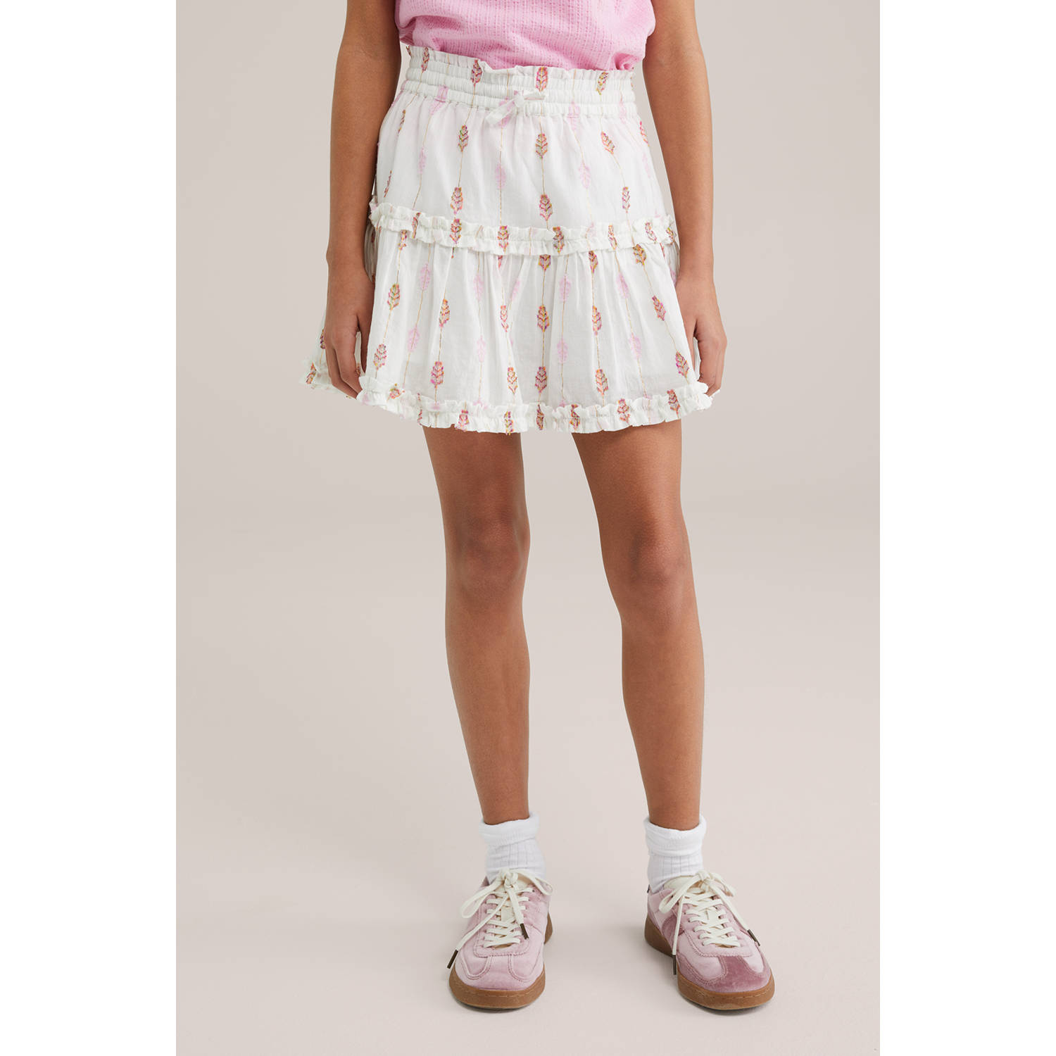 WE Fashion strokenrok wit roze