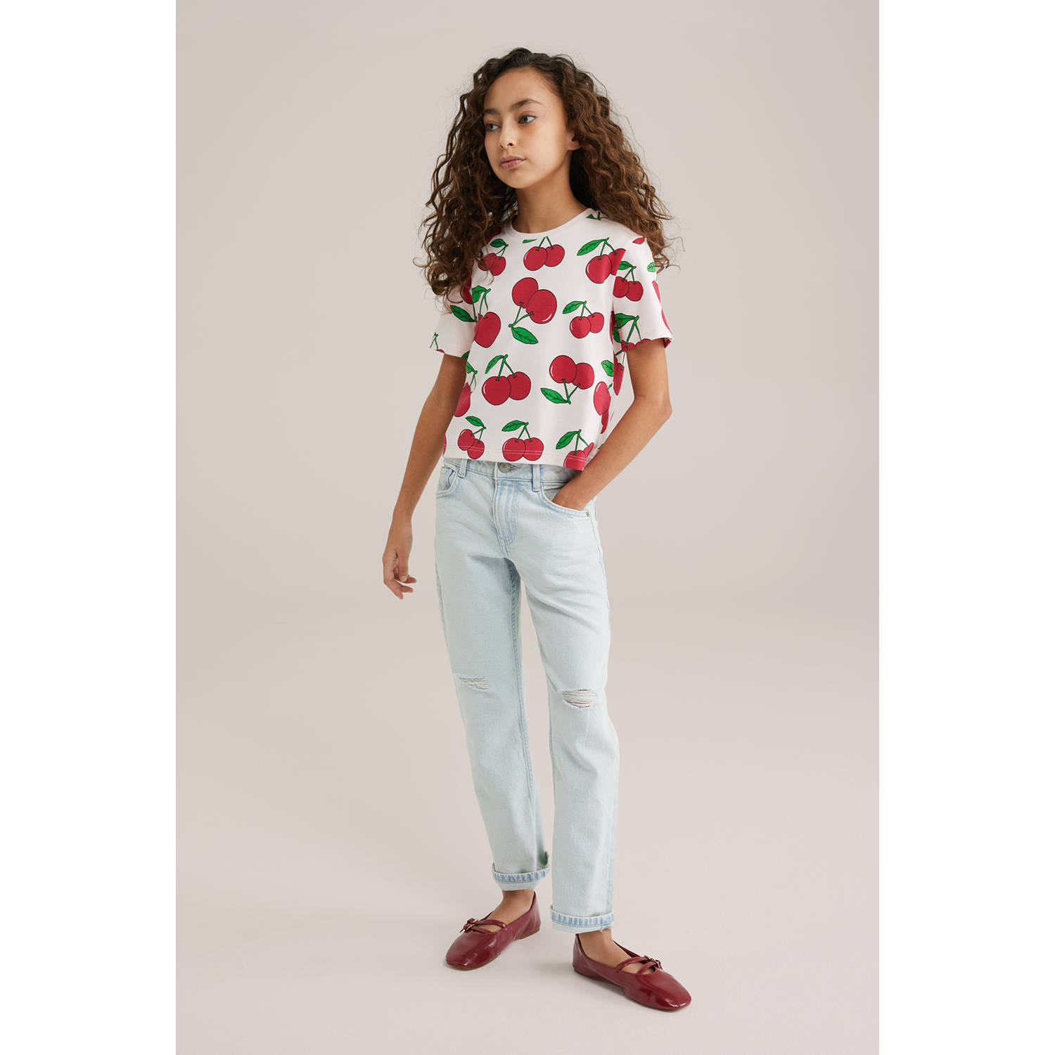 T-shirt lichtroze rood groen