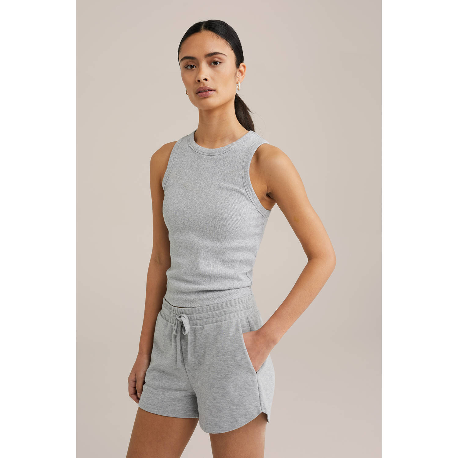 WE Fashion top lichtgrijs rib gebreid