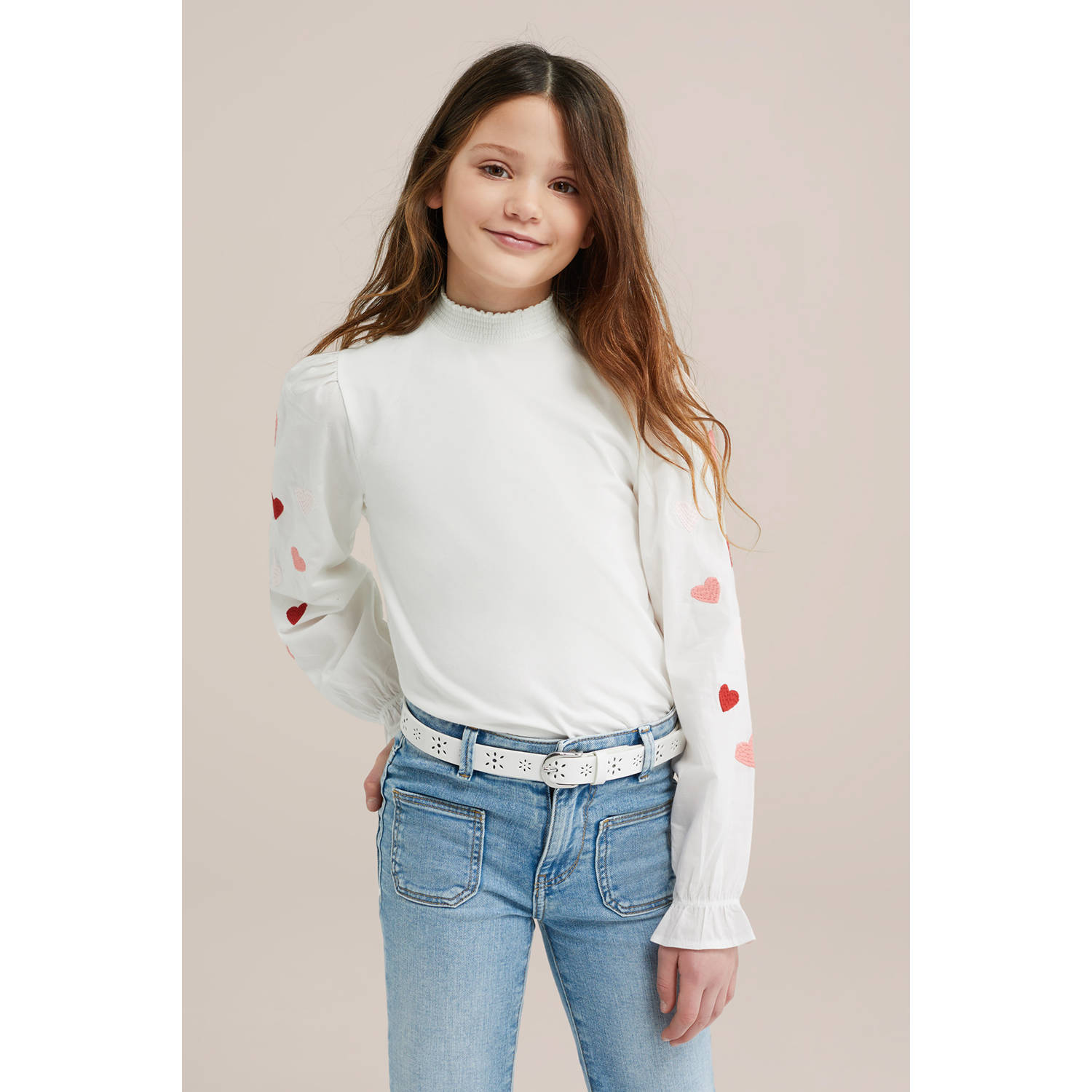 WE Fashion top wit roze rood