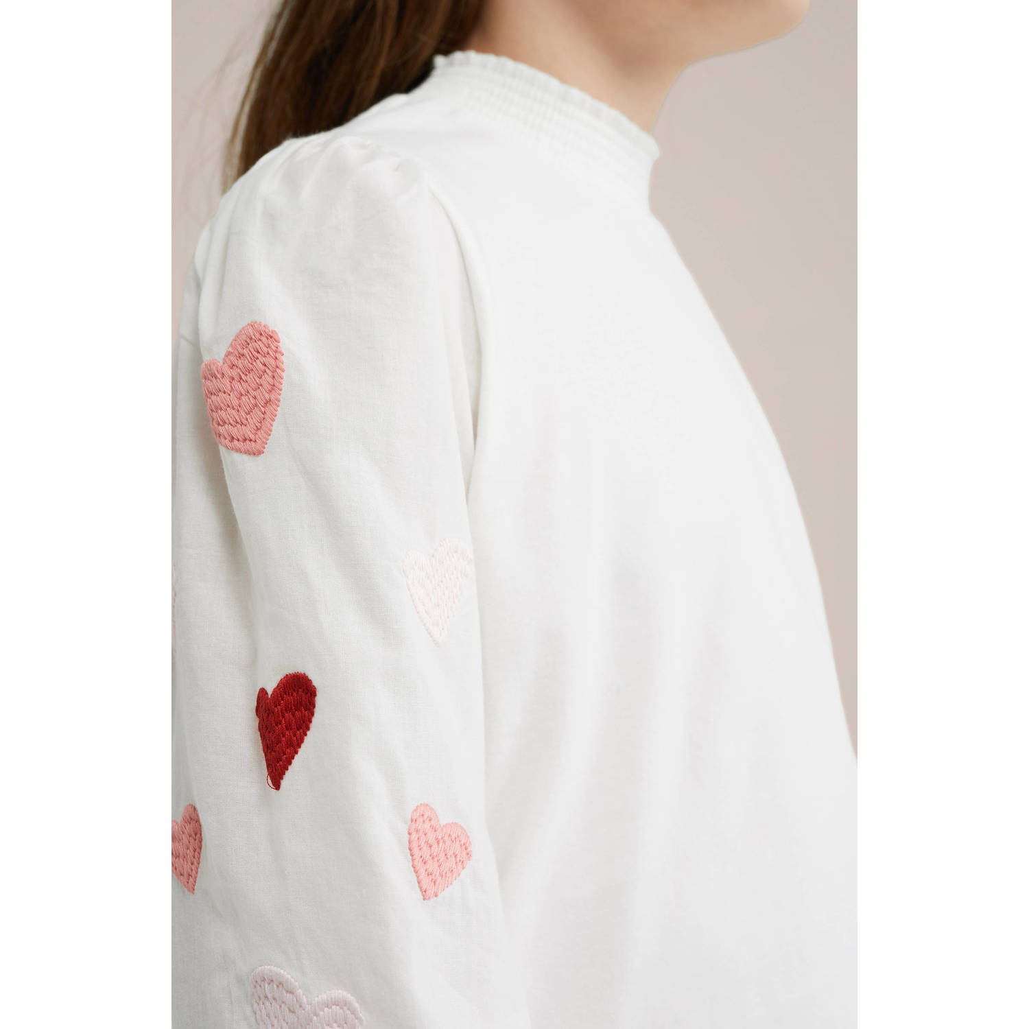 WE Fashion top wit roze rood