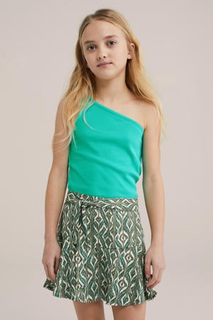 one shoulder top turquoise rib gebreid