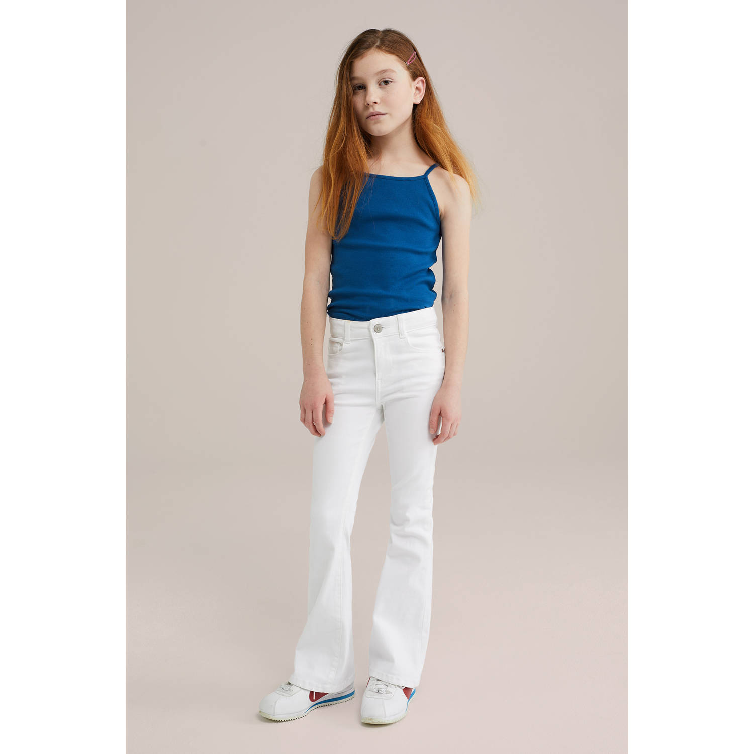 WE Fashion mouwloze top donkerblauw rib gebreid