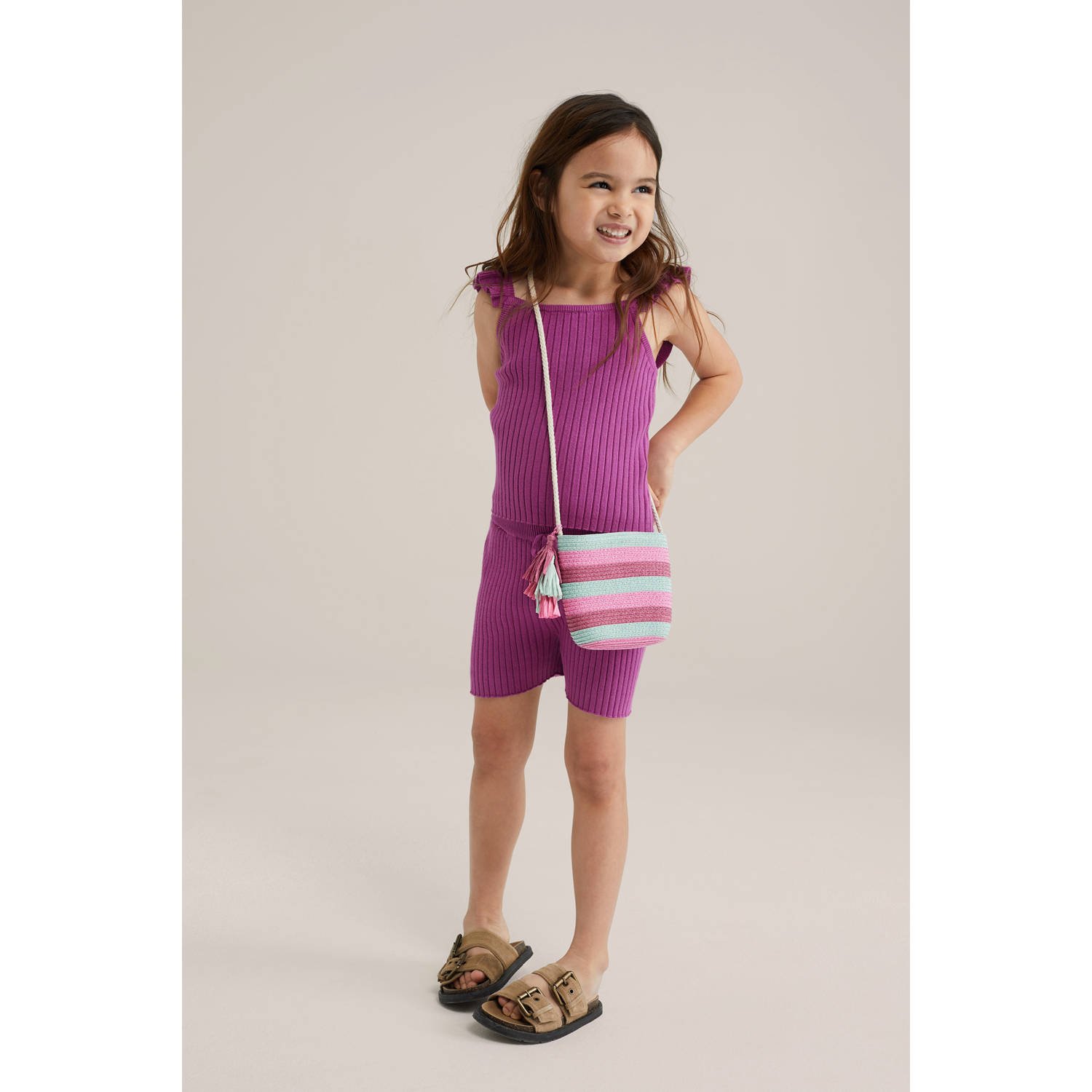 WE Fashion mouwloze top paars rib gebreid