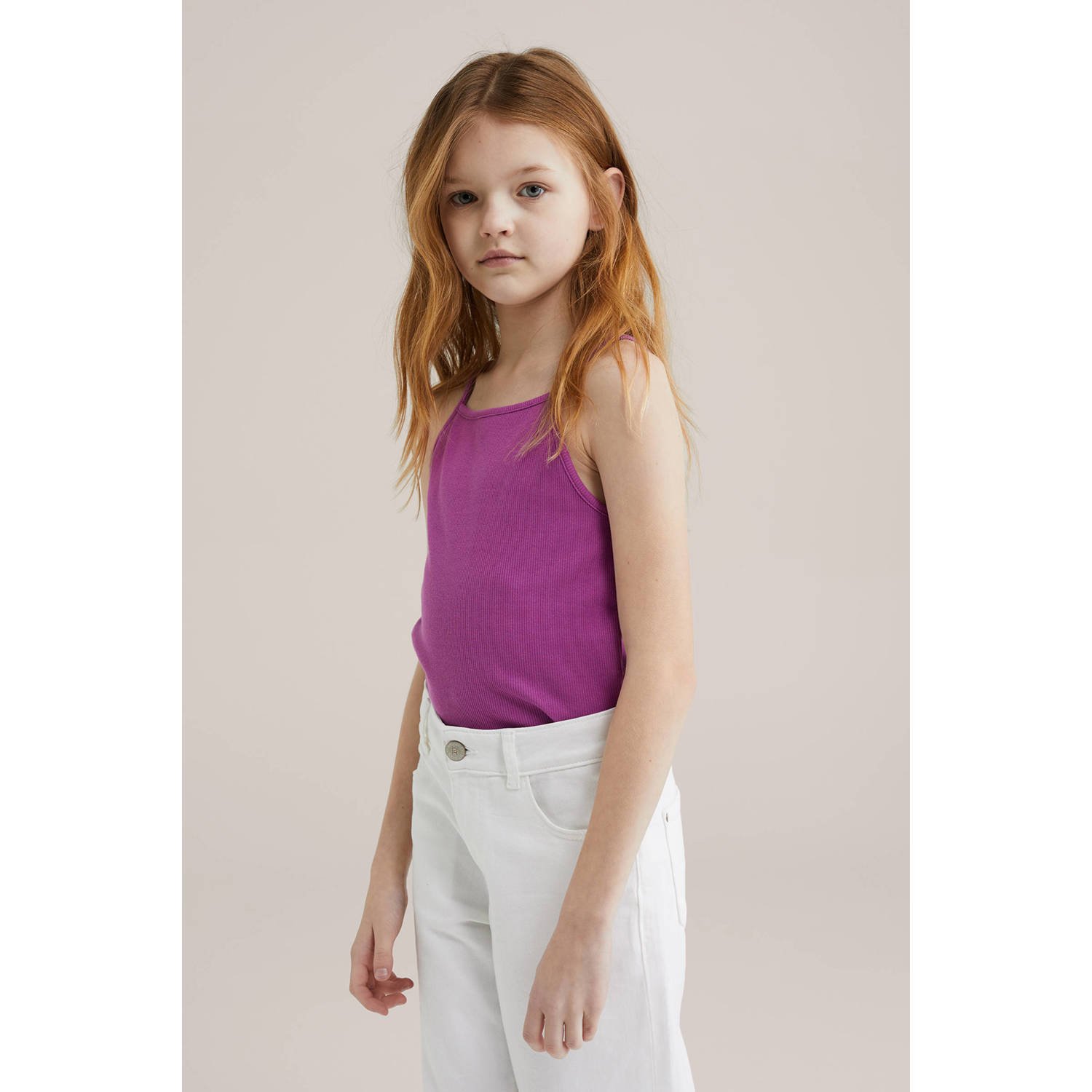 WE Fashion mouwloze top paars rib gebreid