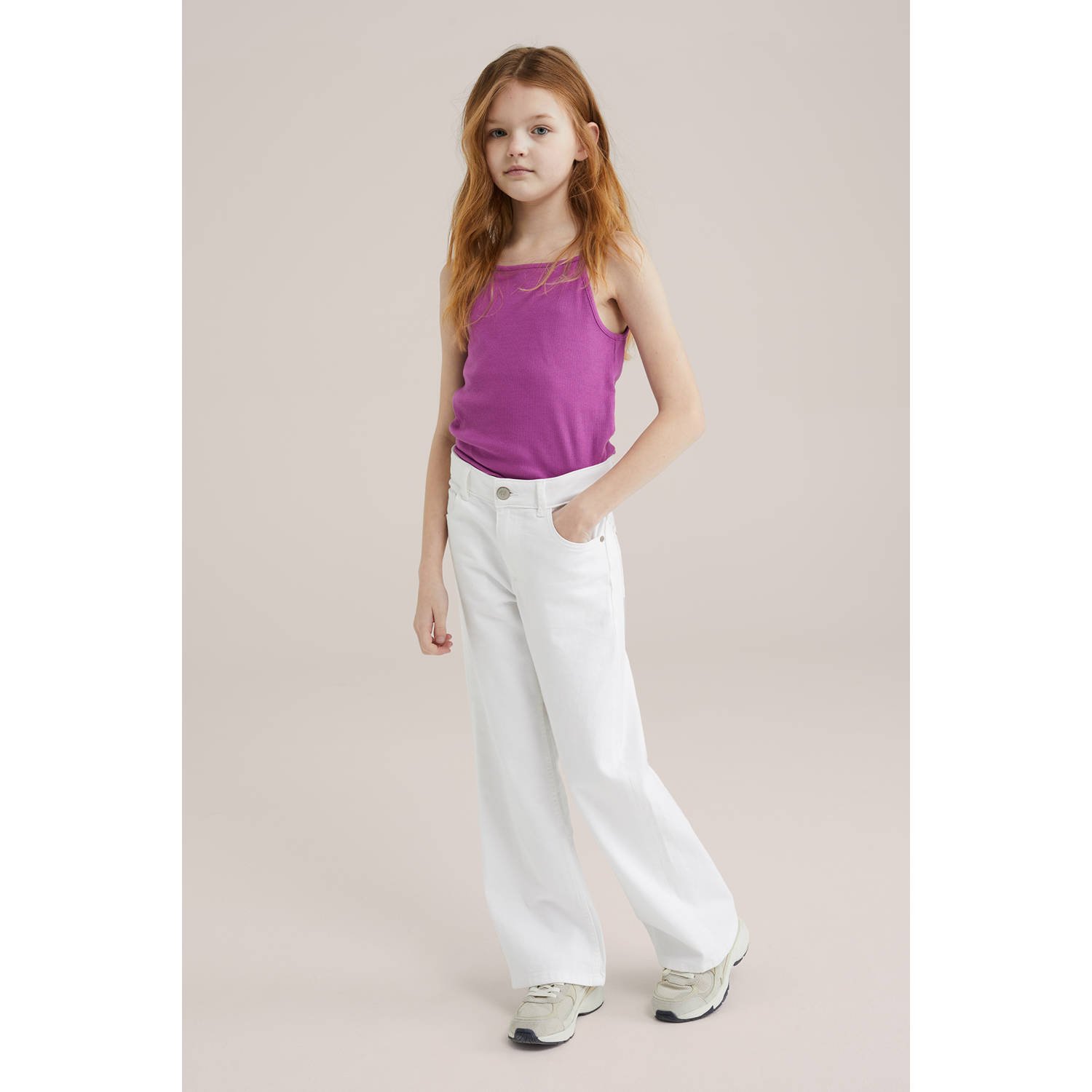 WE Fashion mouwloze top paars rib gebreid