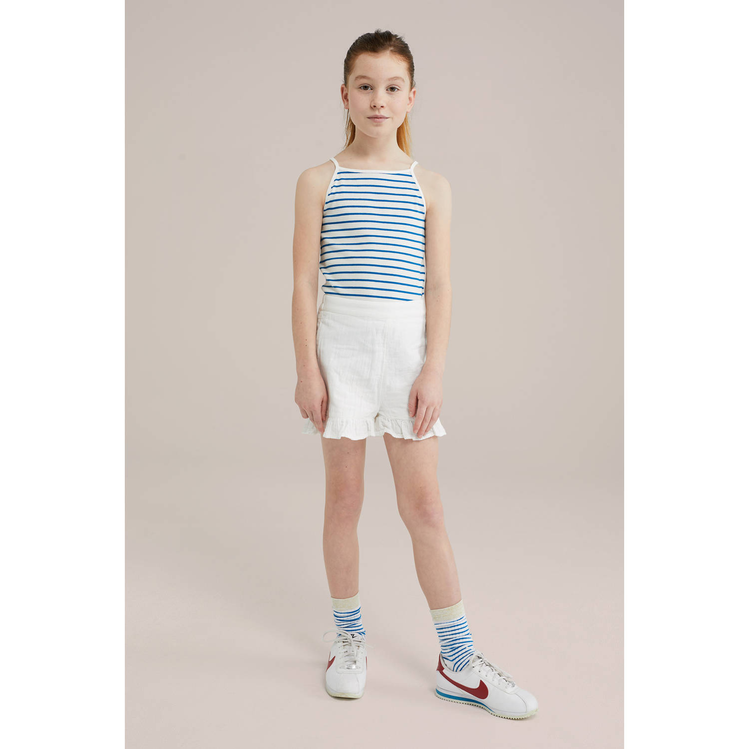 WE Fashion mouwloze top blauw rib gebreid