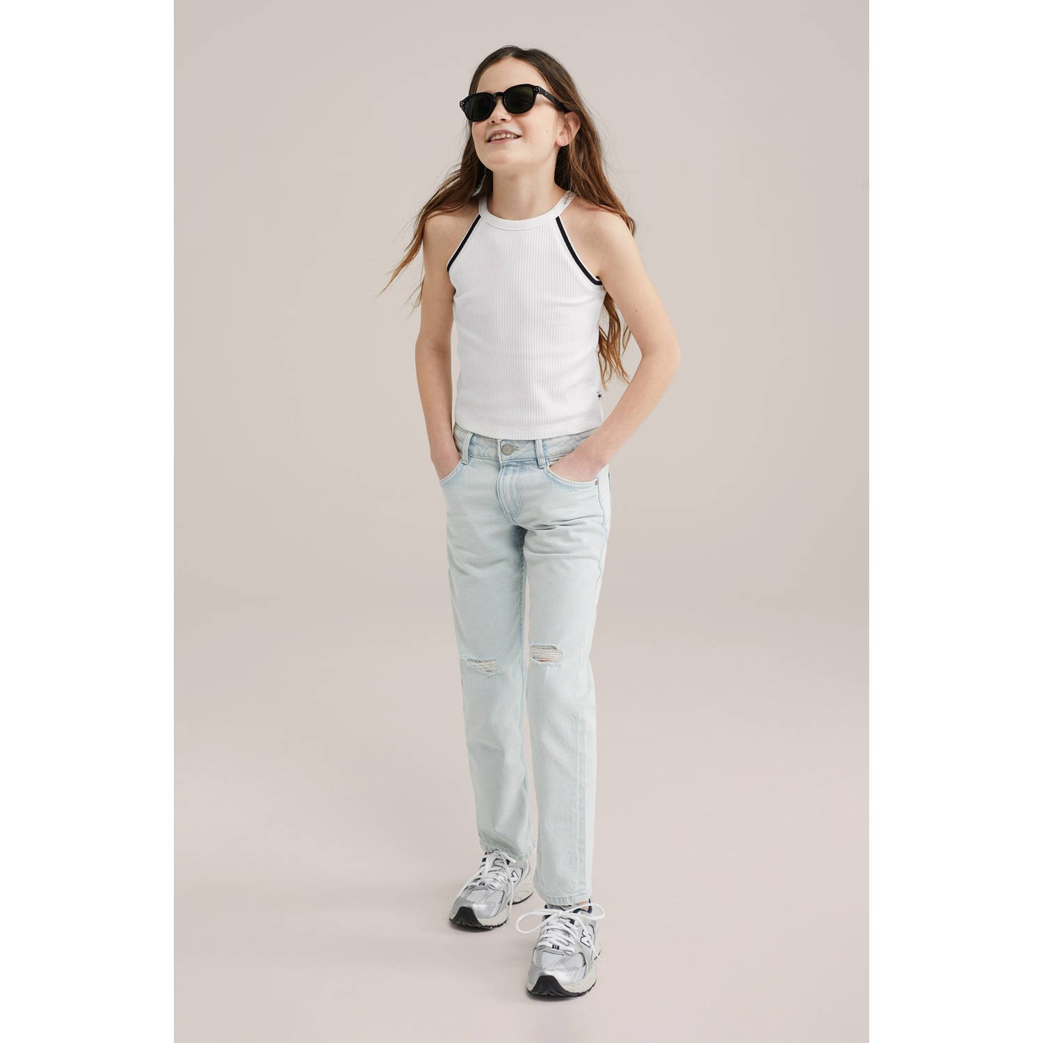 WE Fashion mouwloze top wit rib gebreid