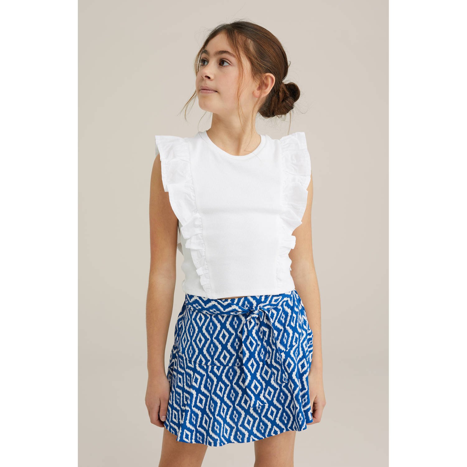 WE Fashion mouwloze top wit rib gebreid