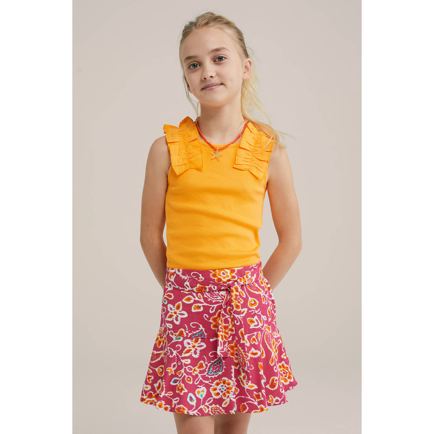 WE Fashion haltertop oranje rib gebreid